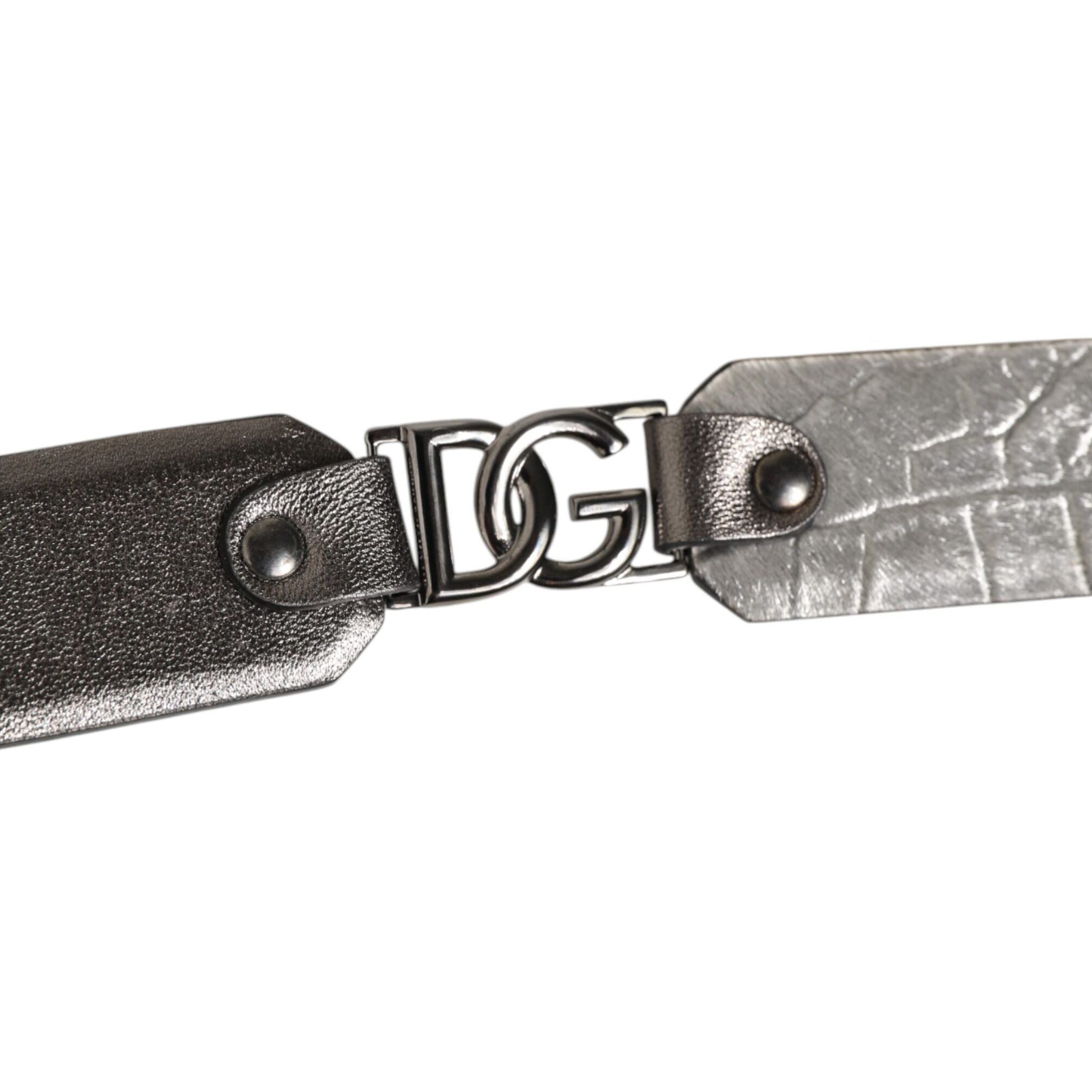 Dolce & Gabbana Black Silver Pebbled Texture Leather Buckle Men Belt