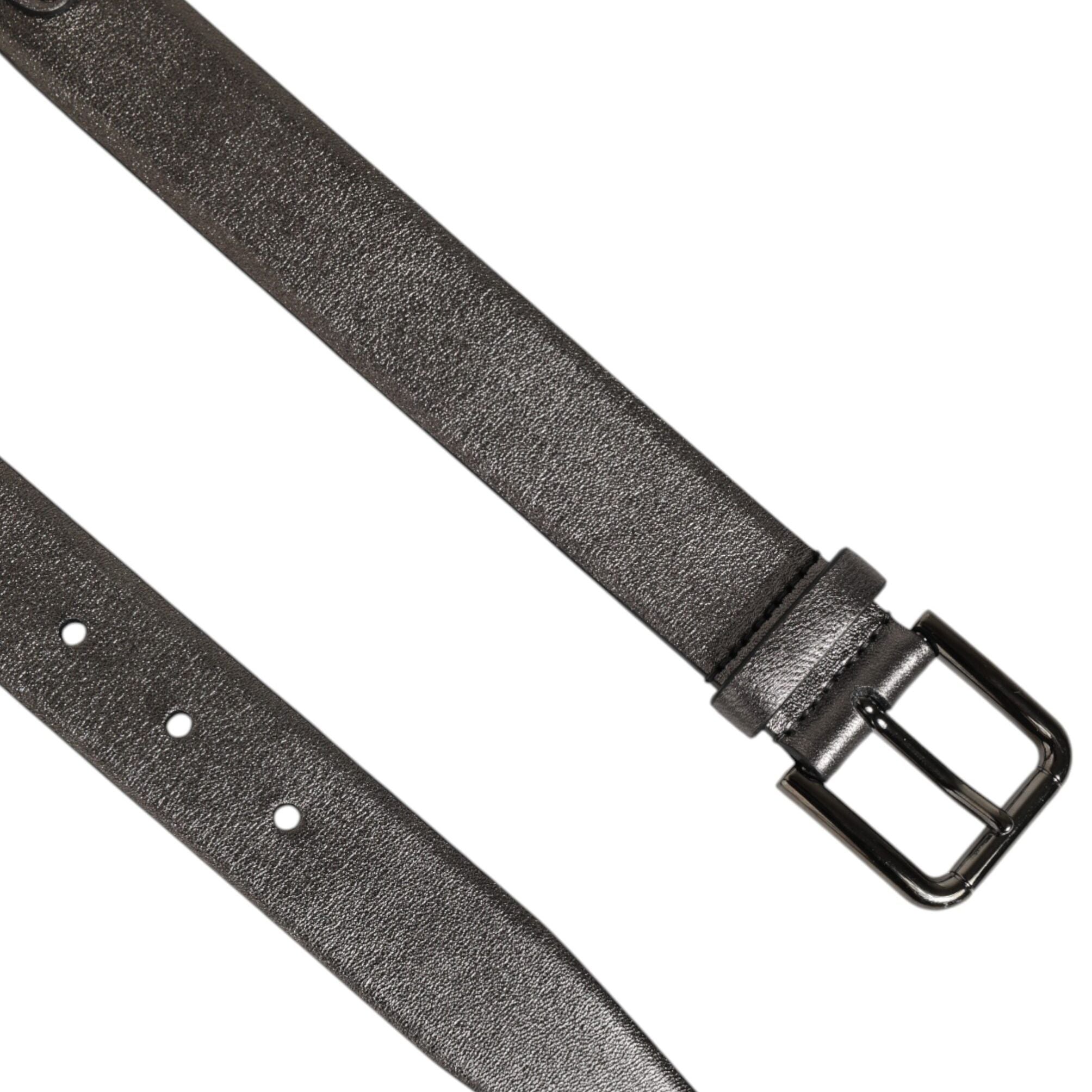 Dolce & Gabbana Black Silver Pebbled Texture Leather Buckle Men Belt