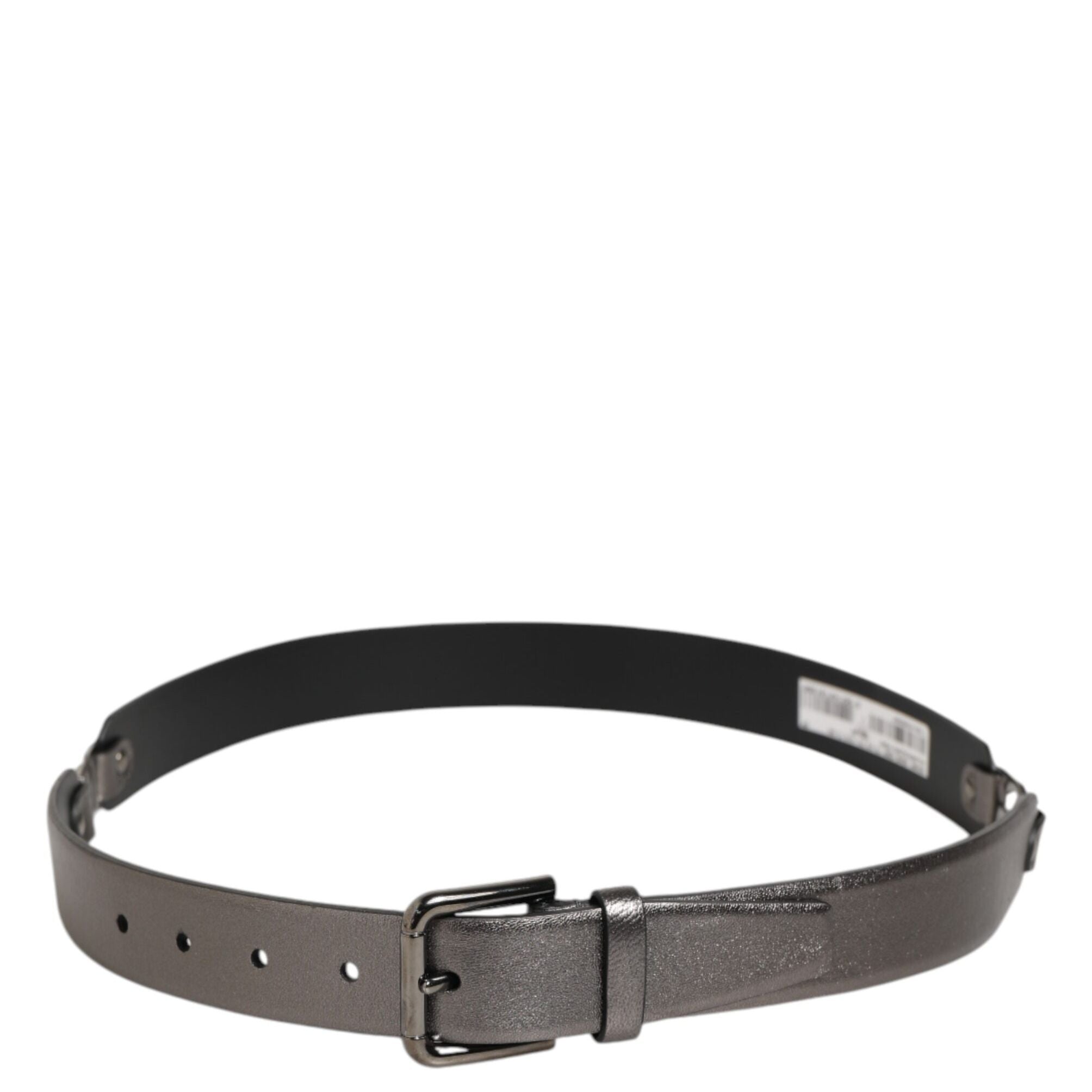 Dolce & Gabbana Black Silver Pebbled Texture Leather Buckle Men Belt