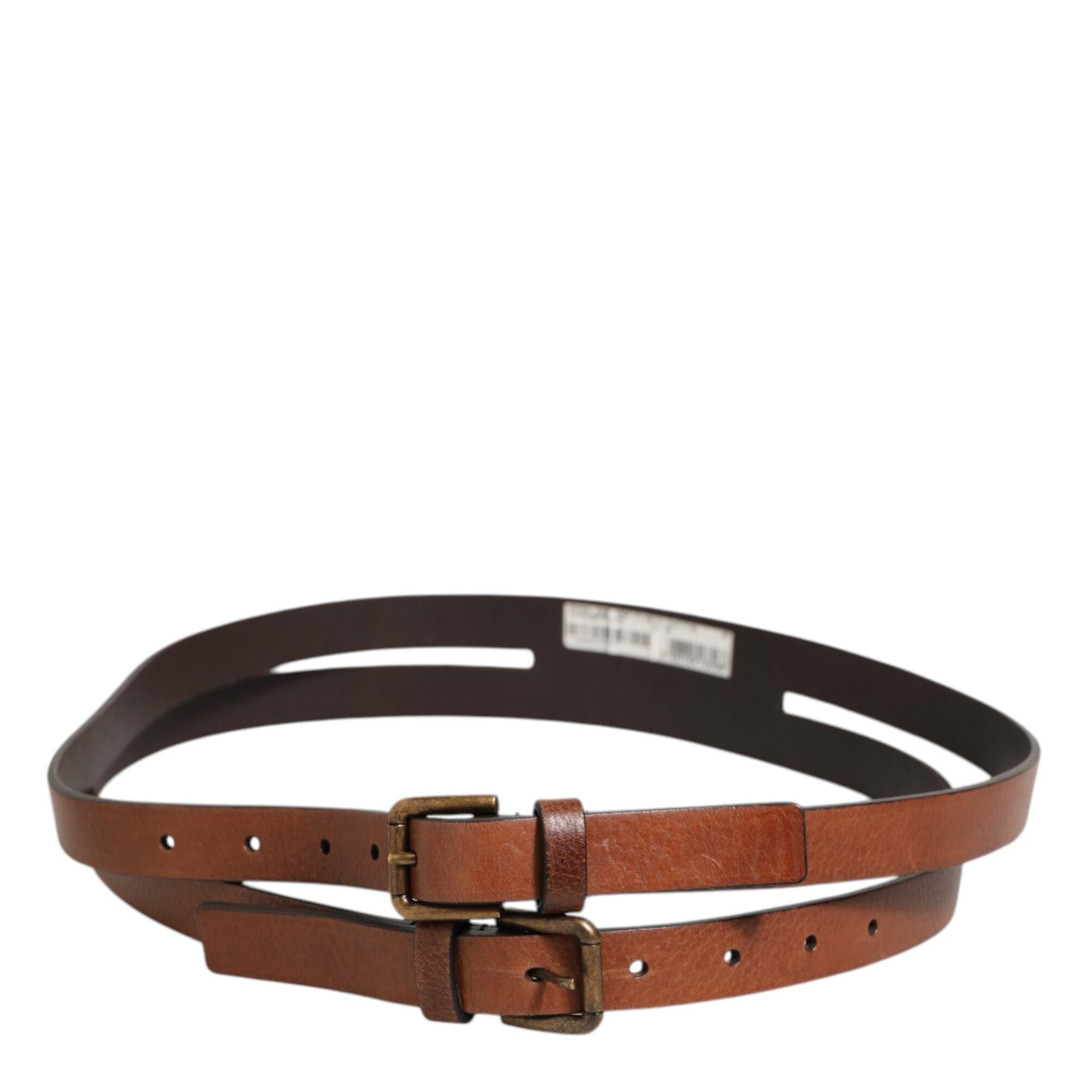 Dolce & Gabbana Brown Double Strap Leather Gold Buckle Belt
