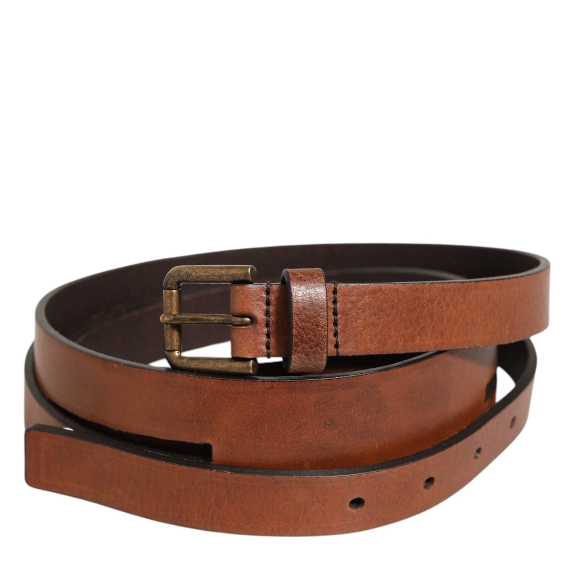 Dolce & Gabbana Brown Double Strap Leather Gold Buckle Belt