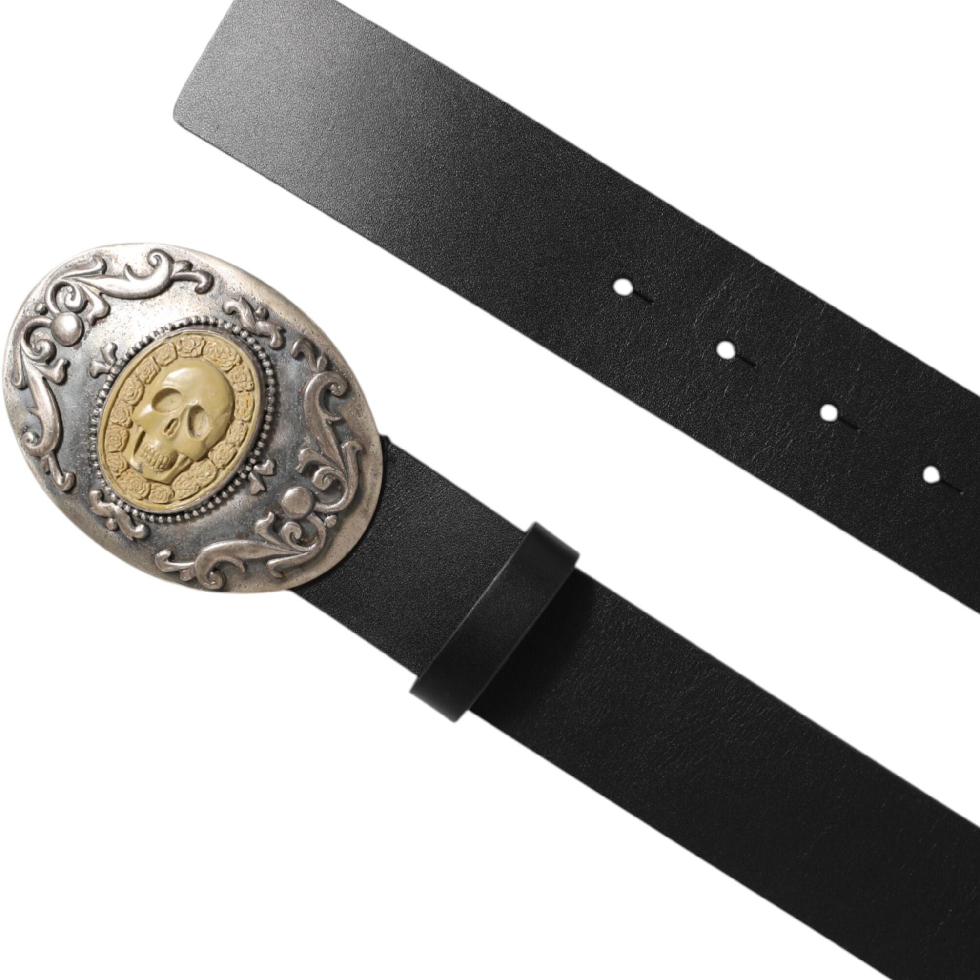 Dolce & Gabbana Black Leather Ornate Metal Buckle Men Belt