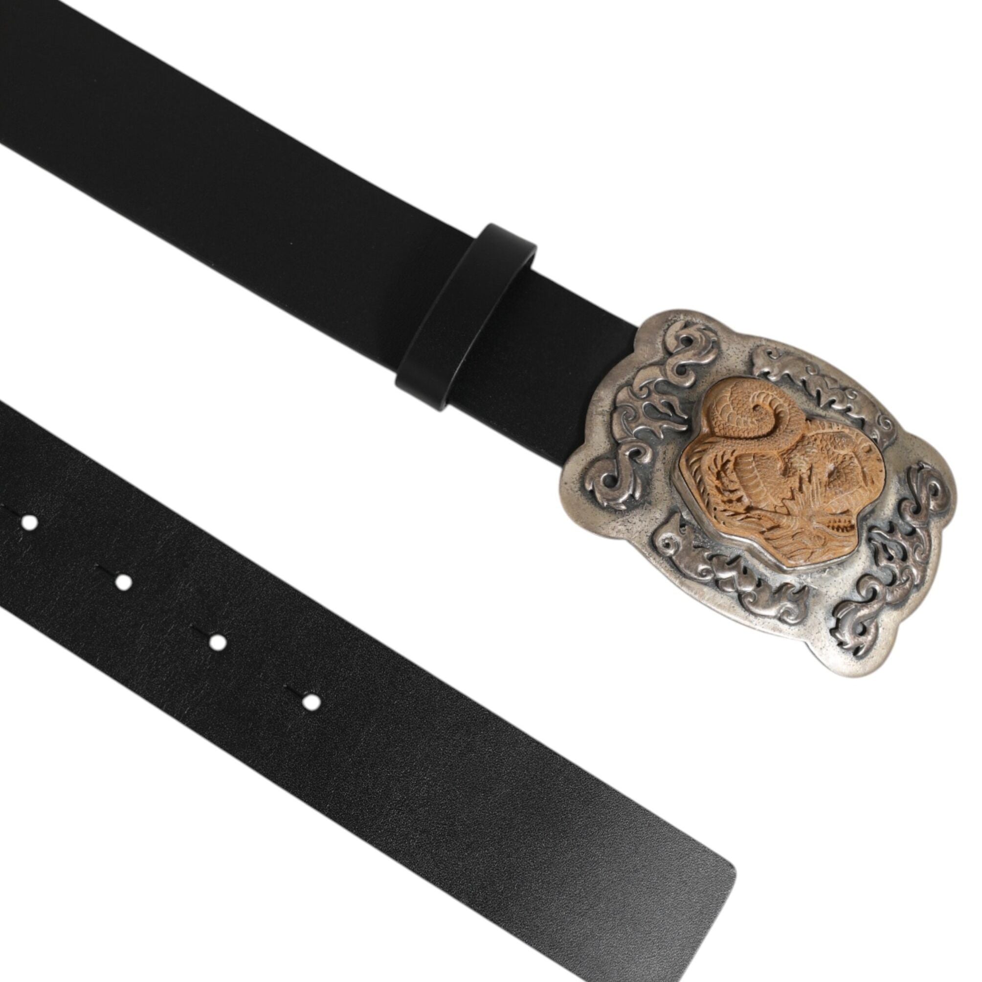 Dolce & Gabbana Black Leather Gothic Dragon Metal Buckle Belt