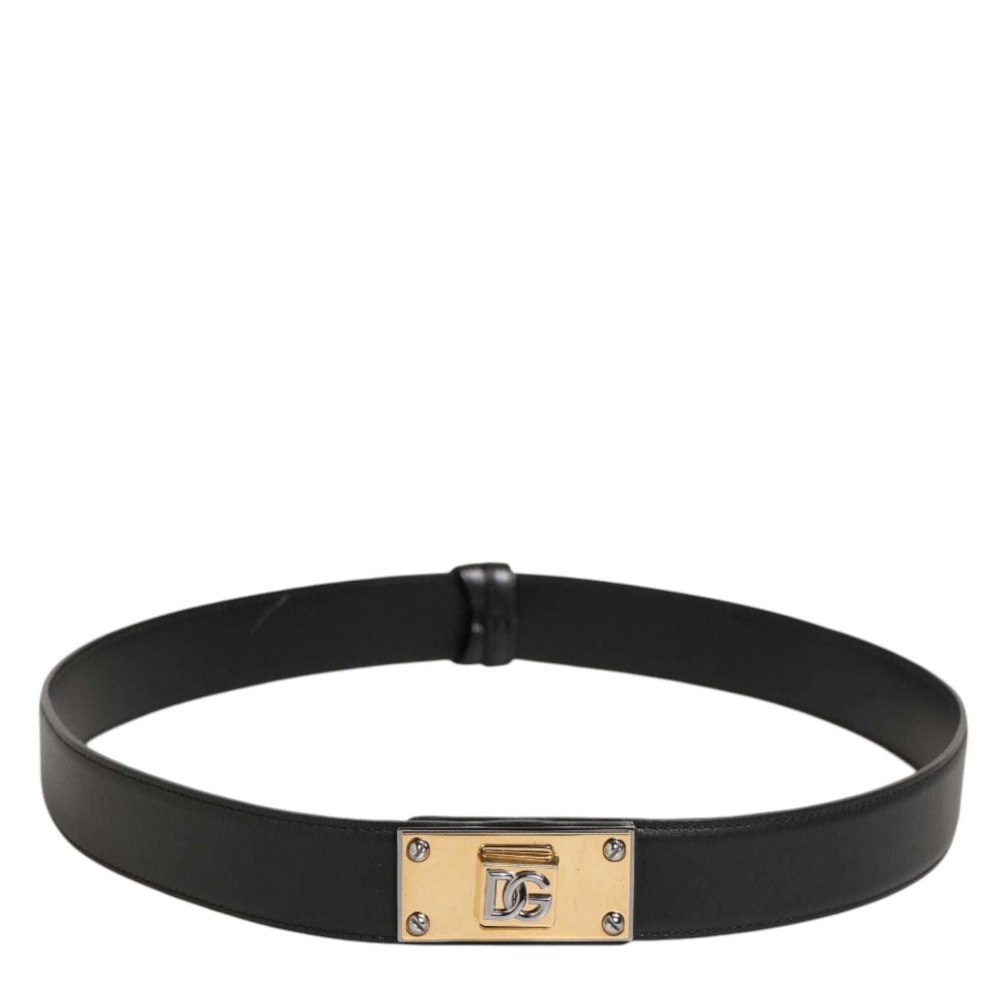 Dolce & Gabbana Black Leather Classic Metal Logo Buckle Belt