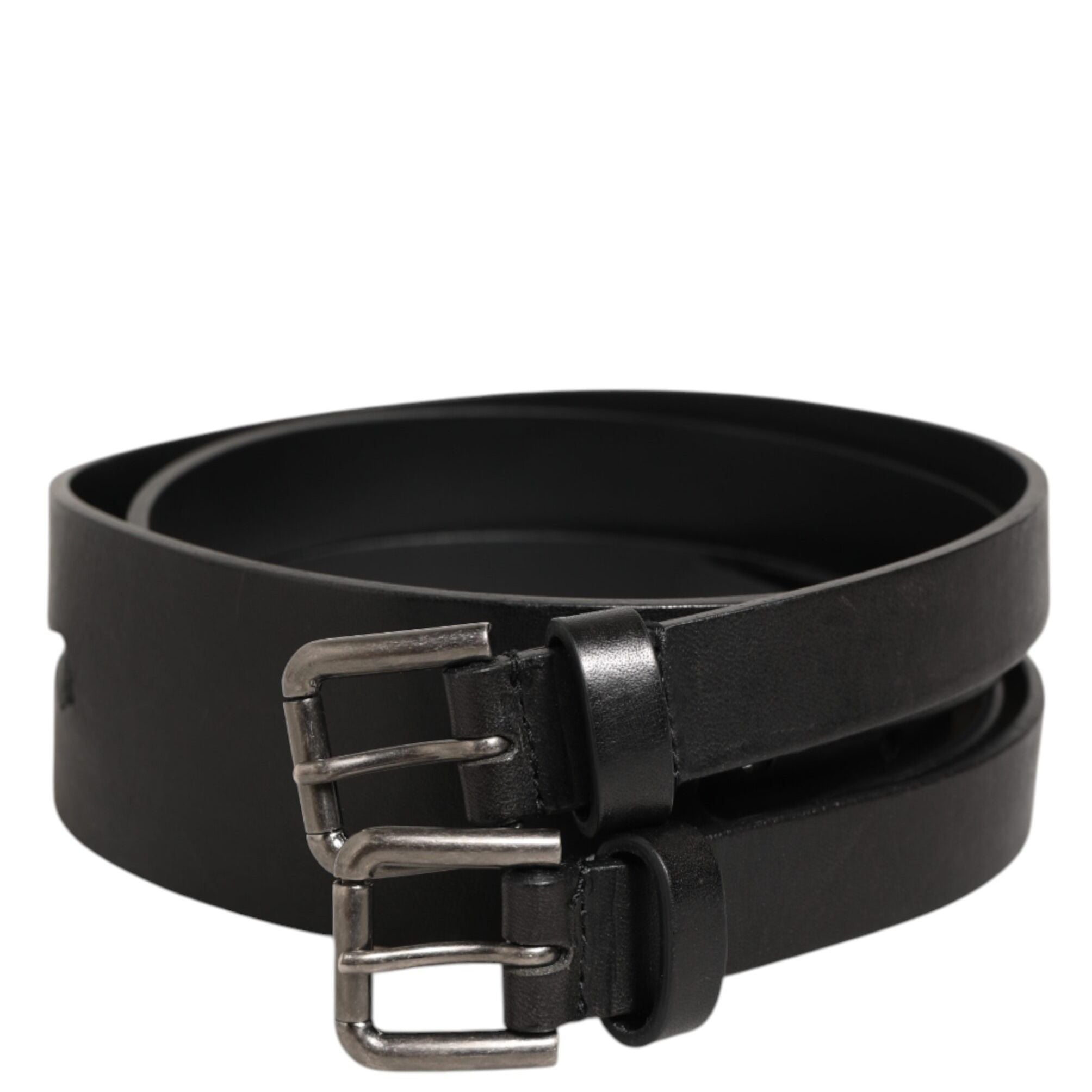 Dolce & Gabbana Black Double Strap Leather Silver Buckle Belt