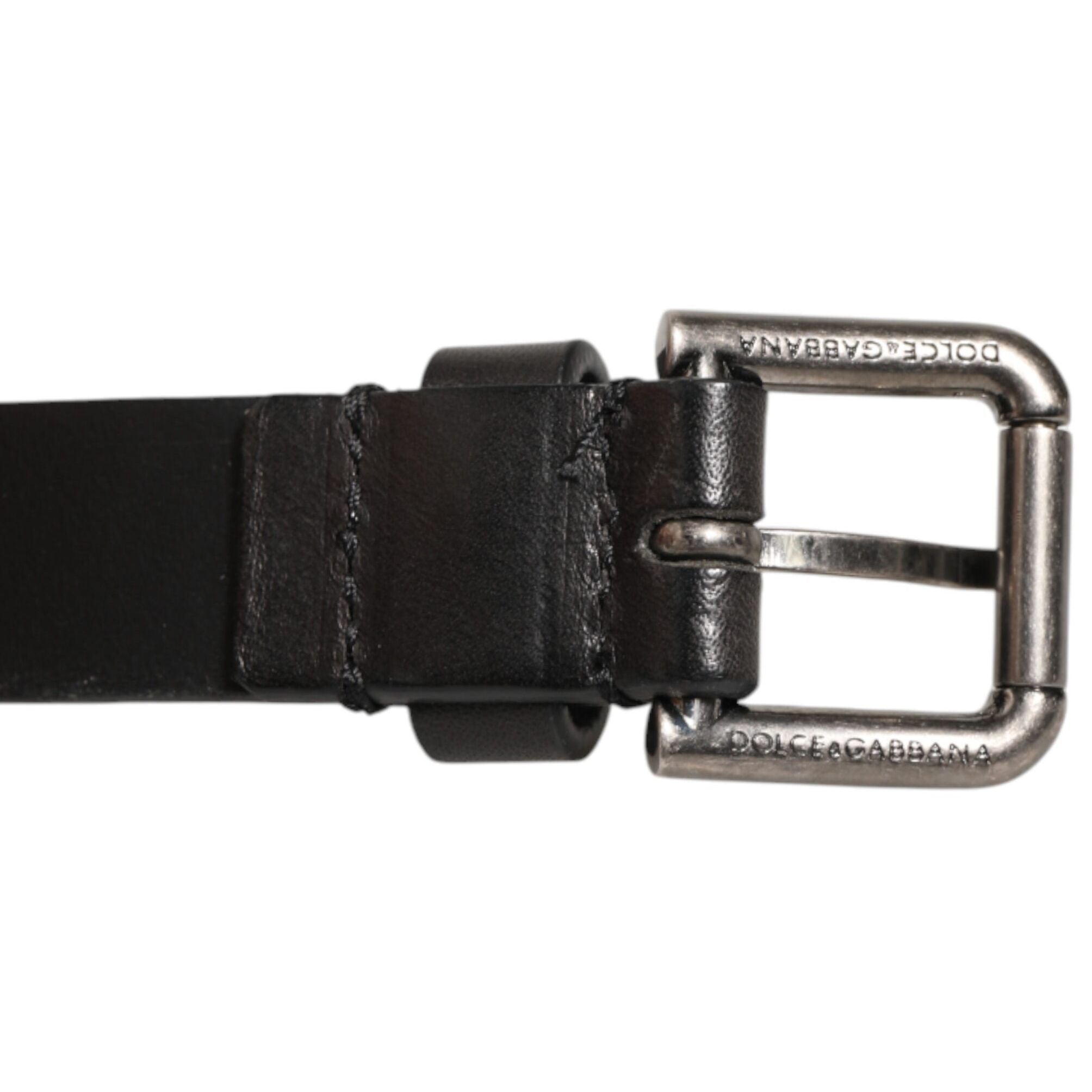 Dolce & Gabbana Black Double Strap Leather Silver Buckle Belt