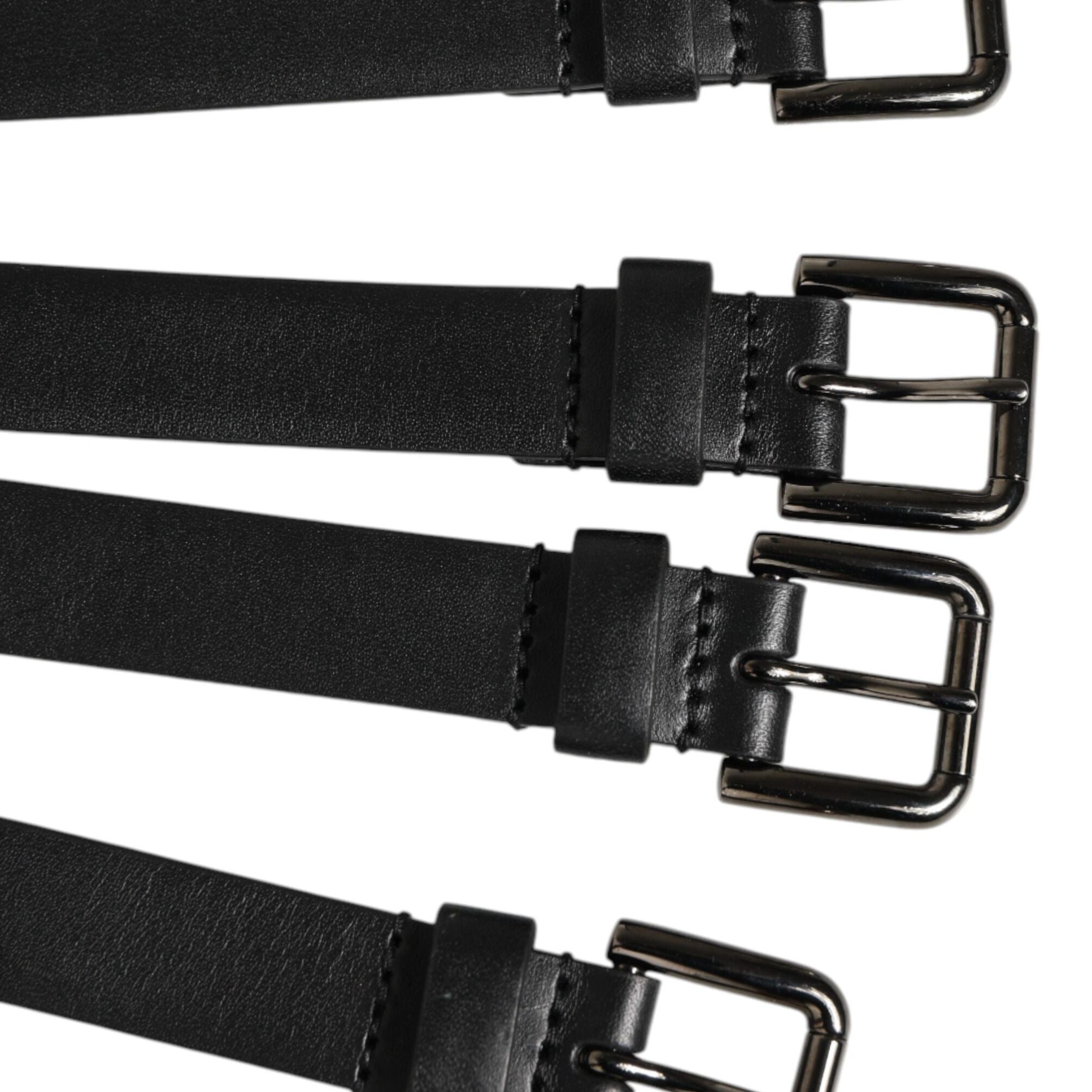 Dolce & Gabbana Black Leather 4-Strap Metal Multi-Buckle Belt
