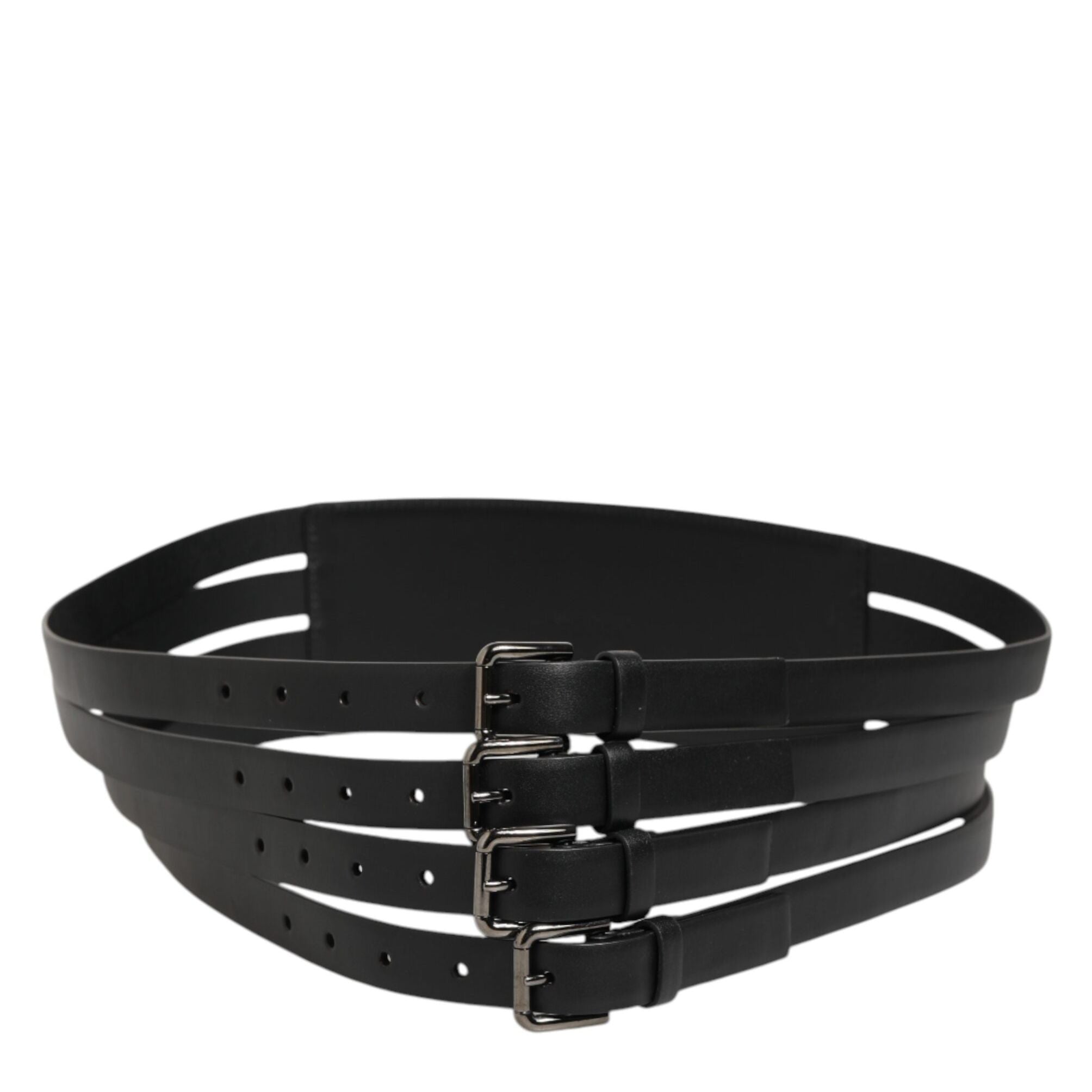 Dolce & Gabbana Black Leather 4-Strap Metal Multi-Buckle Belt
