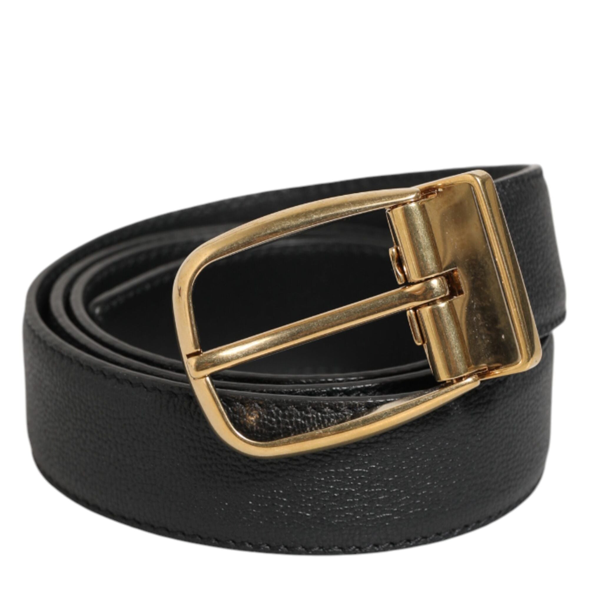 Dolce & Gabbana Black Leather Classic Metal Logo Buckle Belt