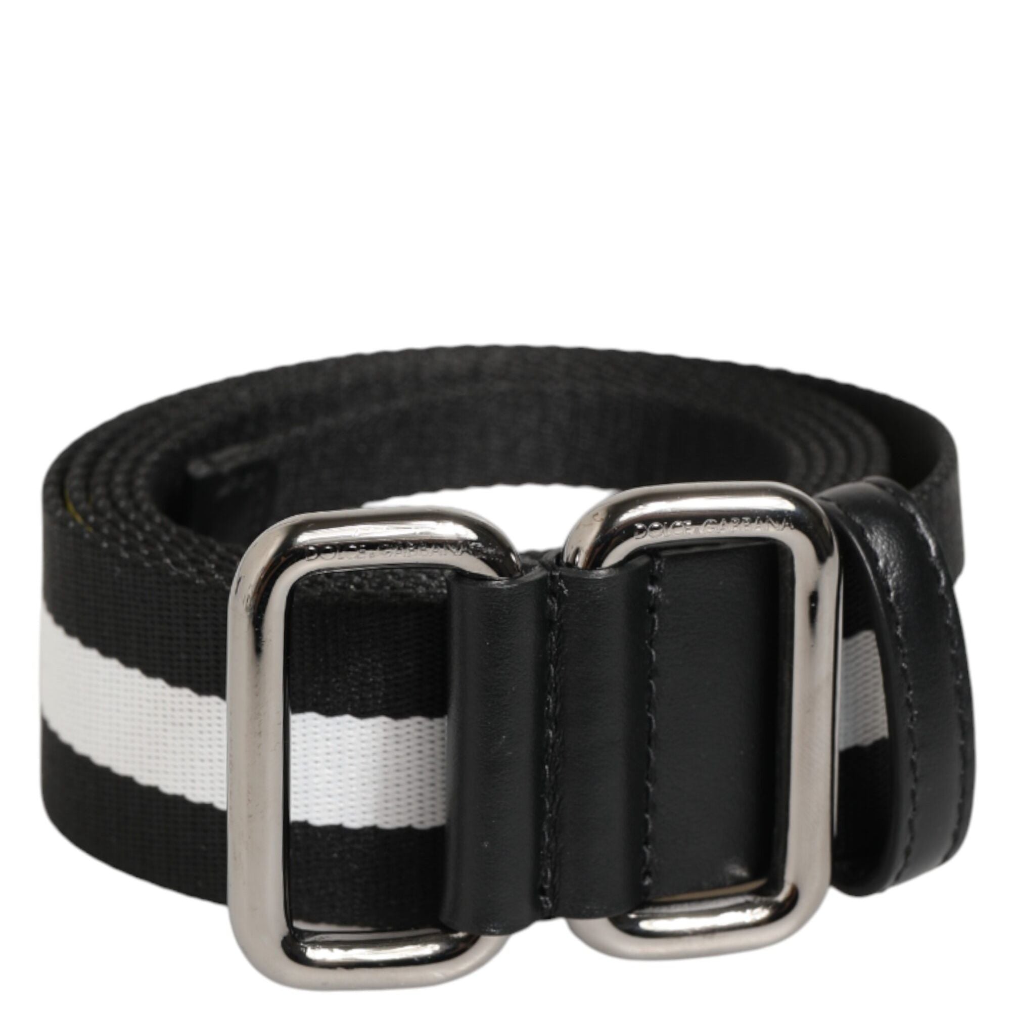 Dolce & Gabbana Black White Striped Metal Buckle Men Belt