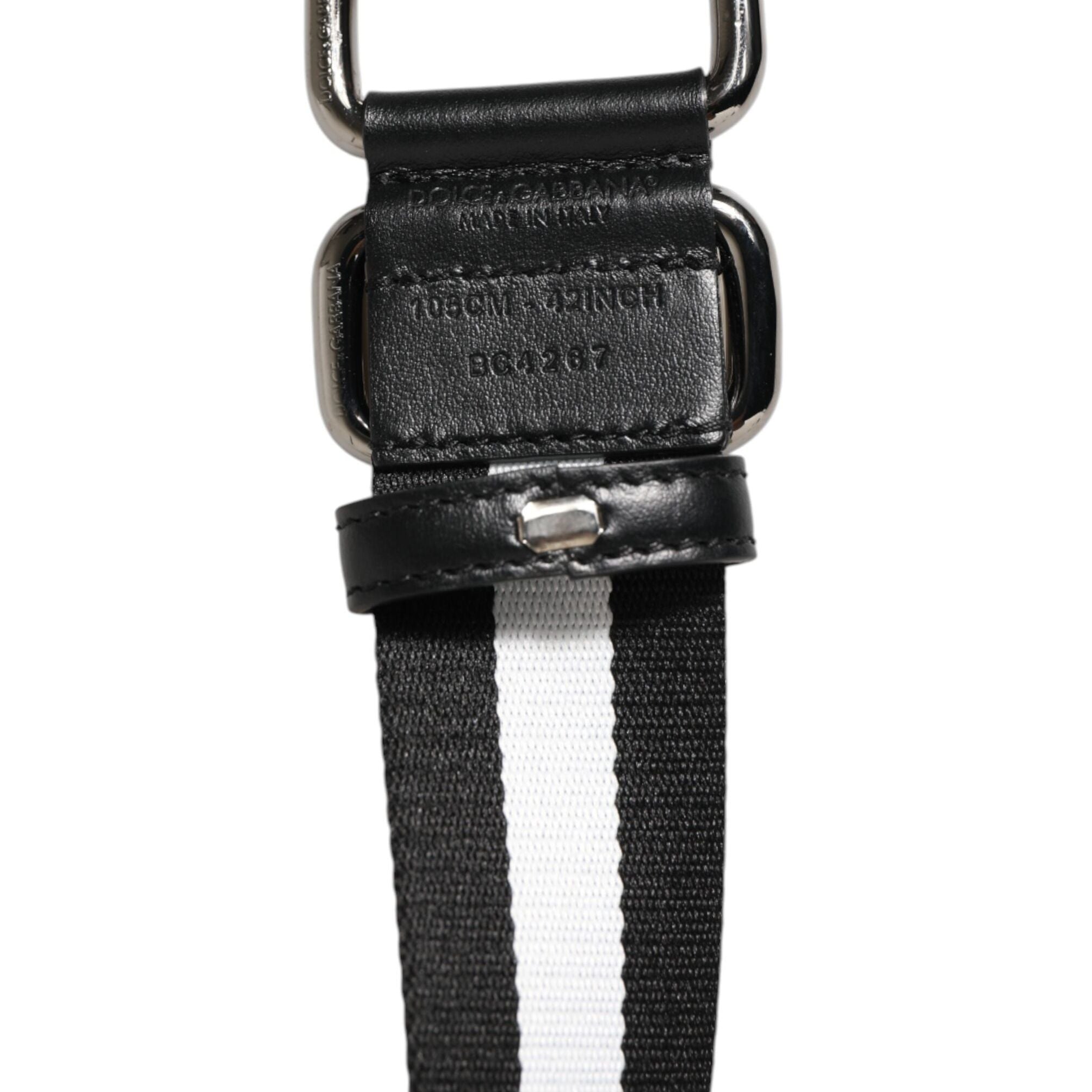 Dolce & Gabbana Black White Striped Metal Buckle Men Belt