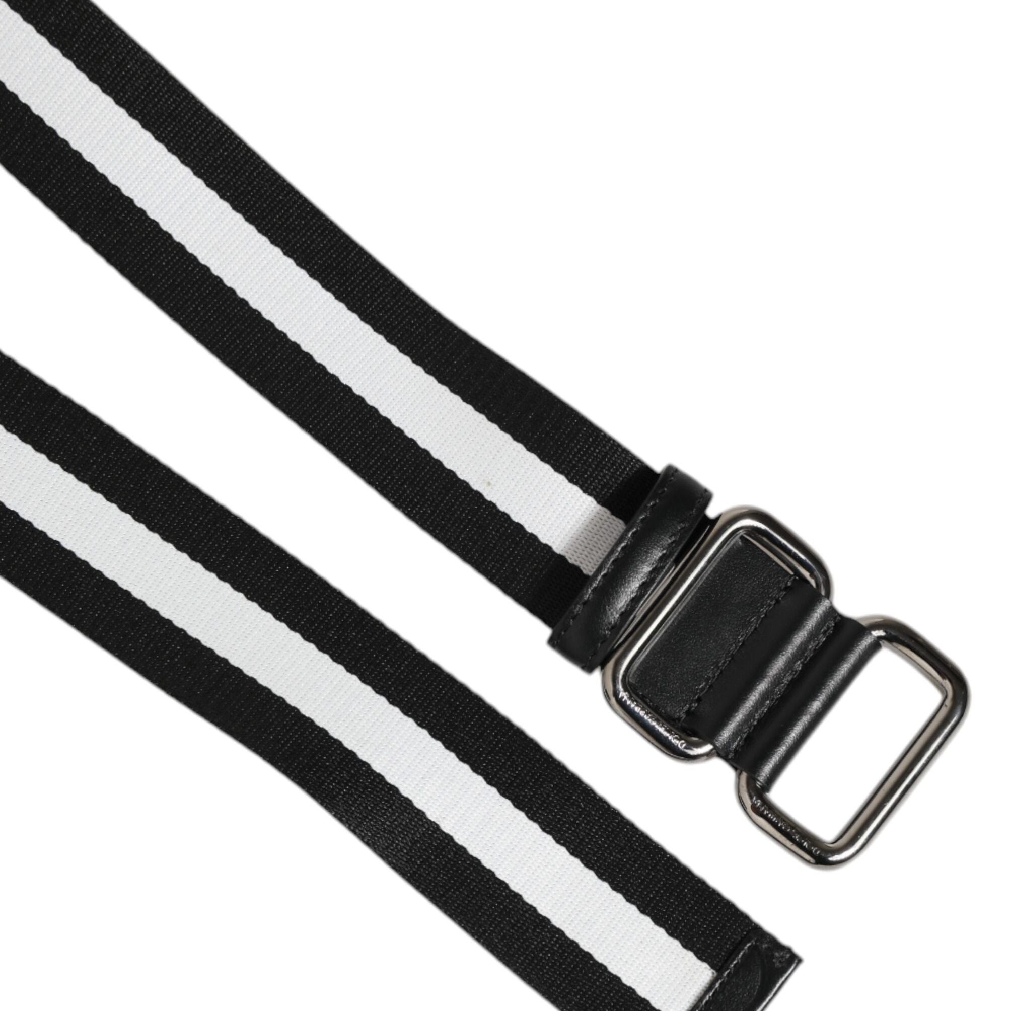 Dolce & Gabbana Black White Striped Metal Buckle Men Belt