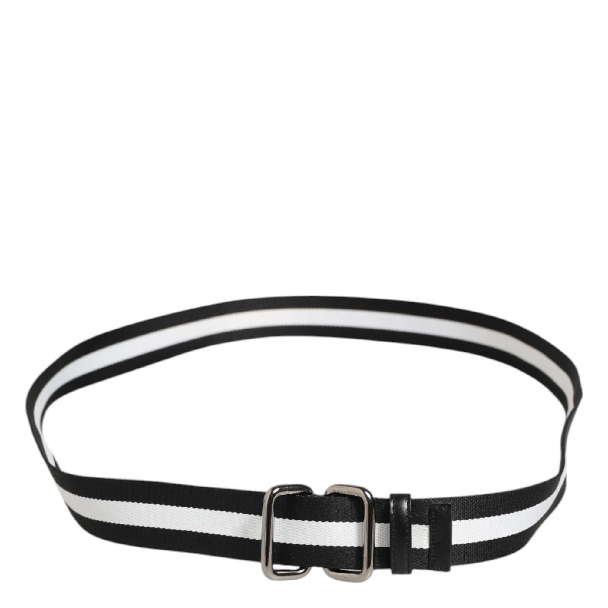 Dolce & Gabbana Black White Striped Metal Buckle Men Belt