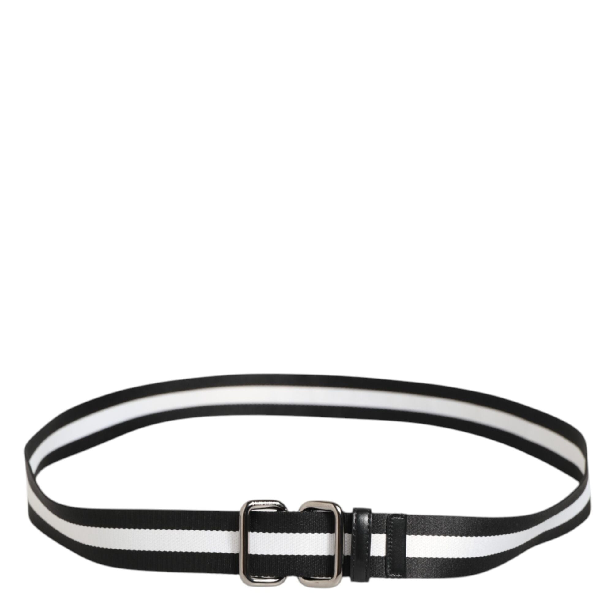 Dolce & Gabbana Black White Striped Logo Metal Buckle Belt