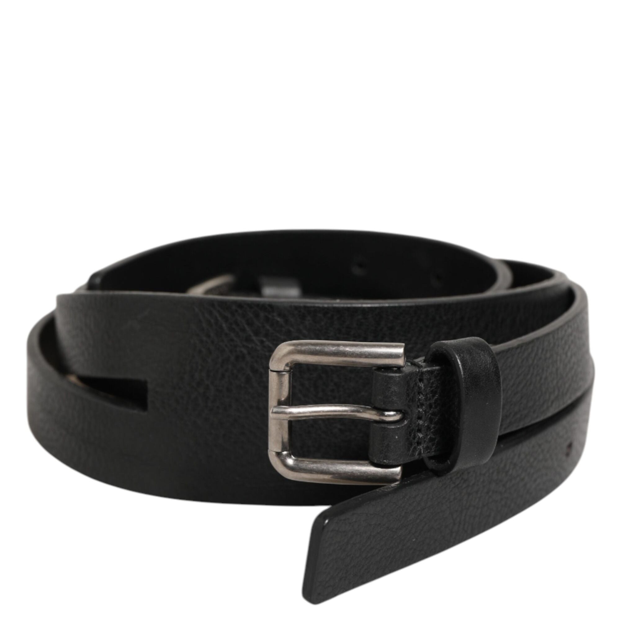 Dolce & Gabbana Black Double Strap Leather Gold Buckle Belt