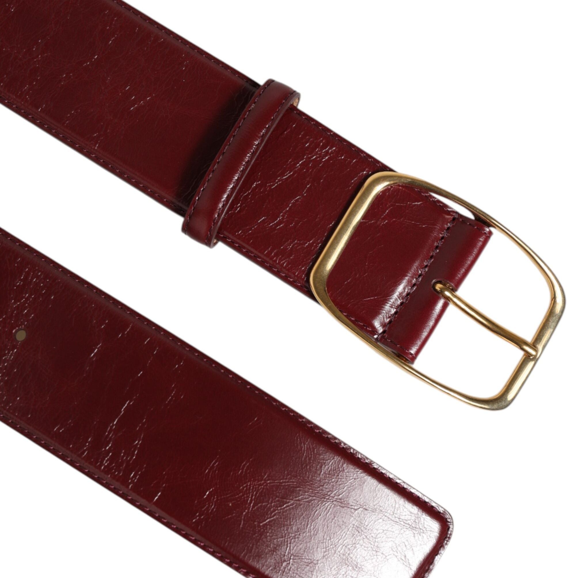 Dolce & Gabbana Burgundy Leather Gold Metal Buckle Women Belt
