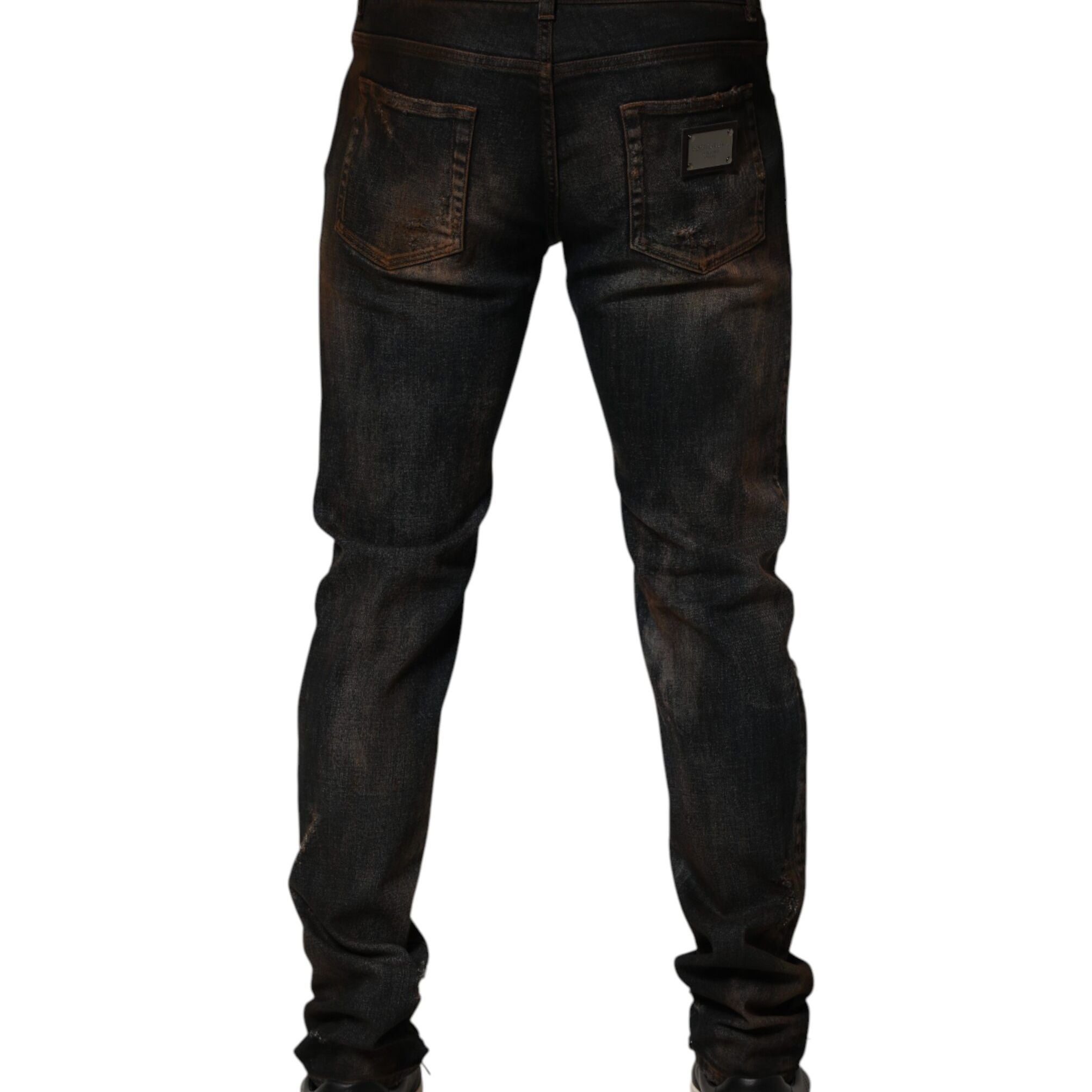 Dolce & Gabbana Black Cotton Skinny Tattered Men Denim Jeans