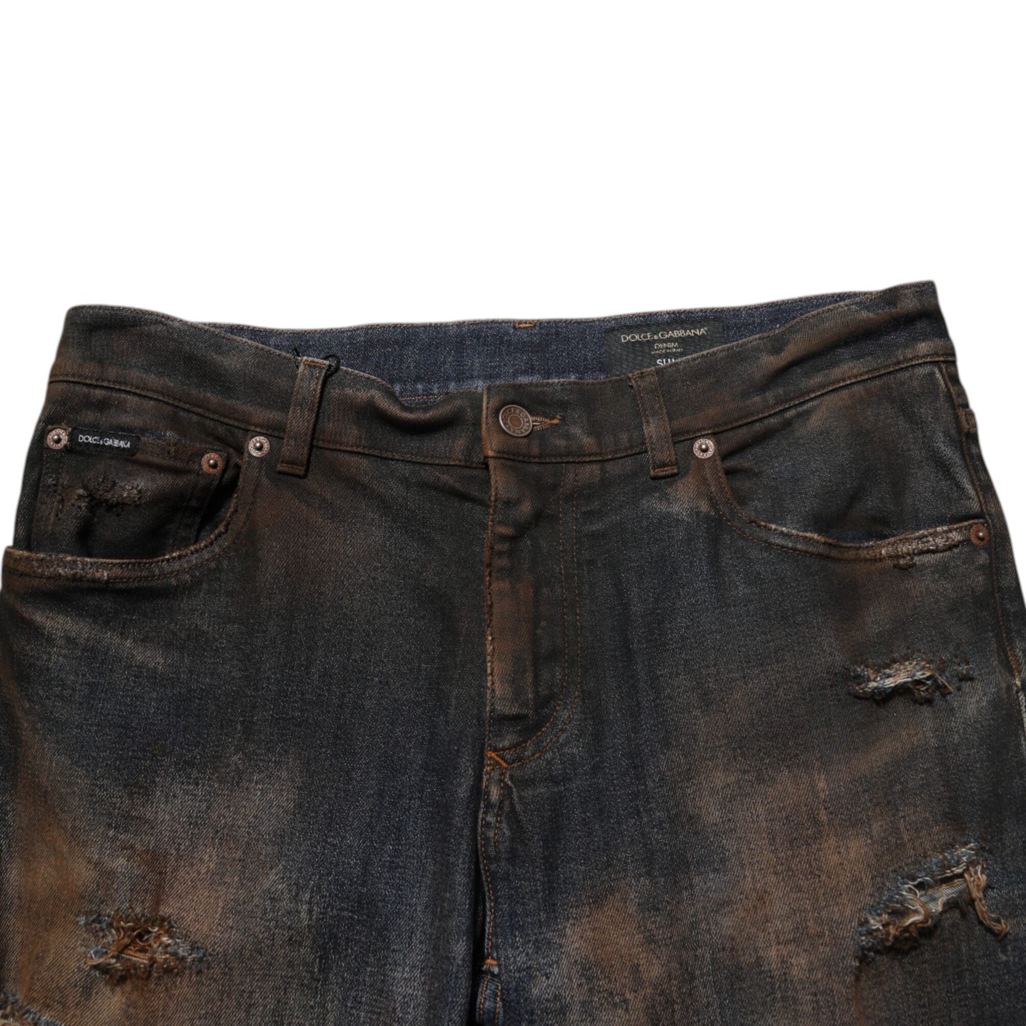 Dolce & Gabbana Black Cotton Skinny Tattered Men Denim Jeans