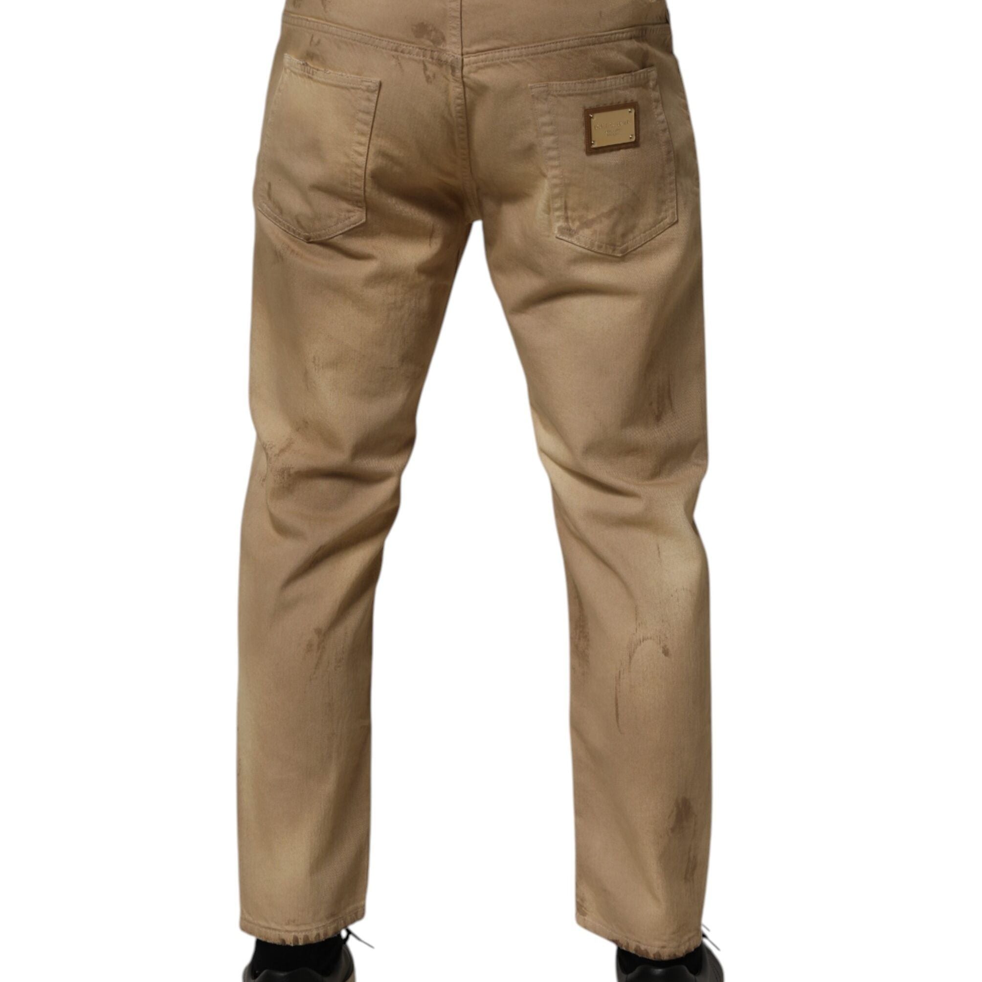 Dolce & Gabbana Beige Cotton Loose Tattered Men Denim Jeans