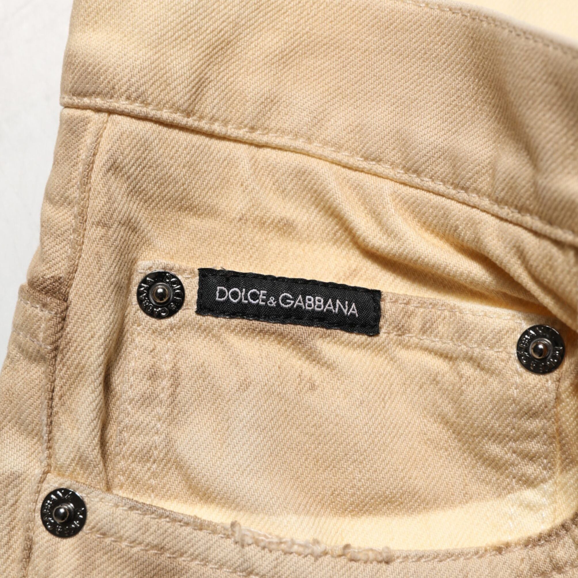 Dolce & Gabbana Beige Cotton Loose Tattered Men Denim Jeans