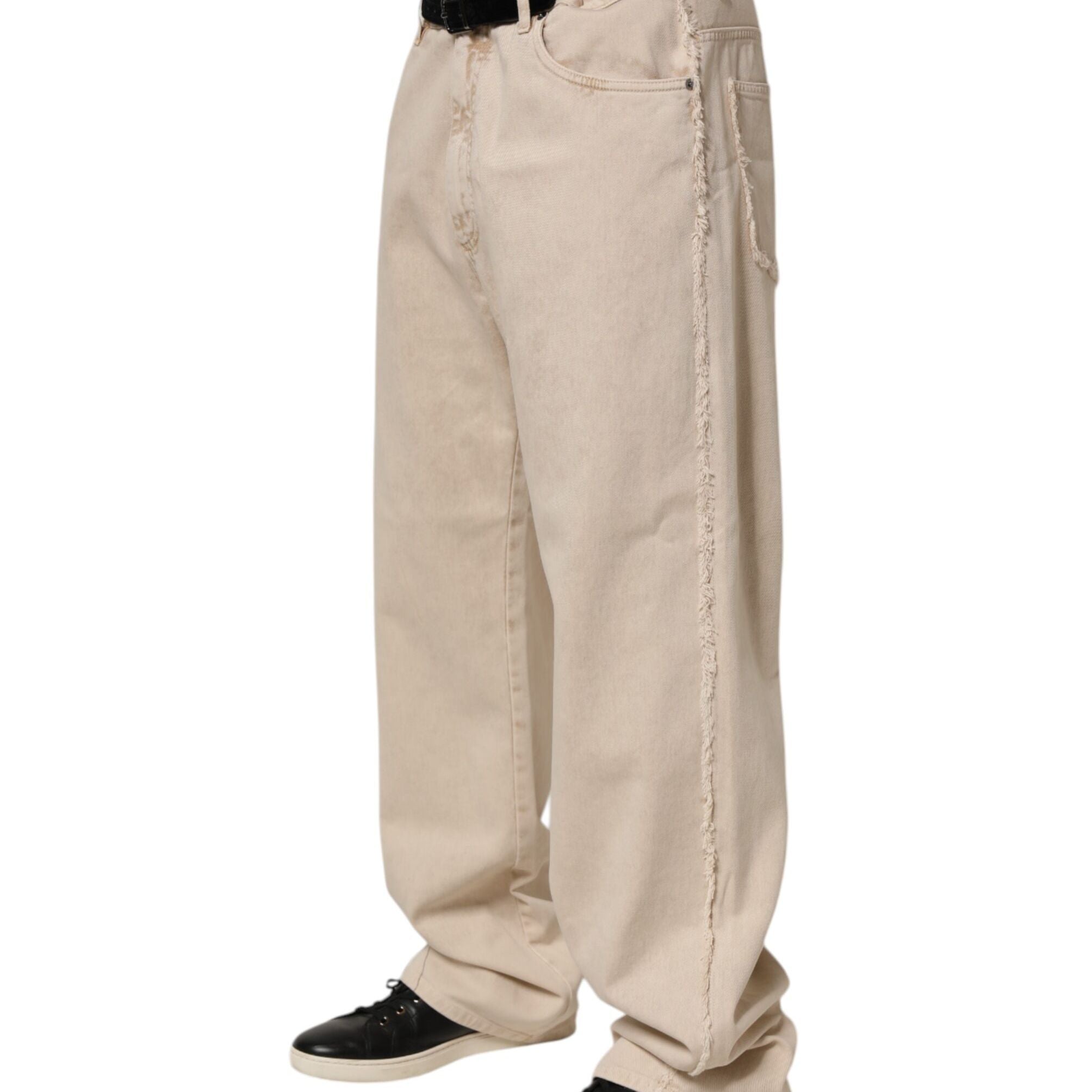 Dolce & Gabbana Beige Cotton Straight Denim Trouser Jeans