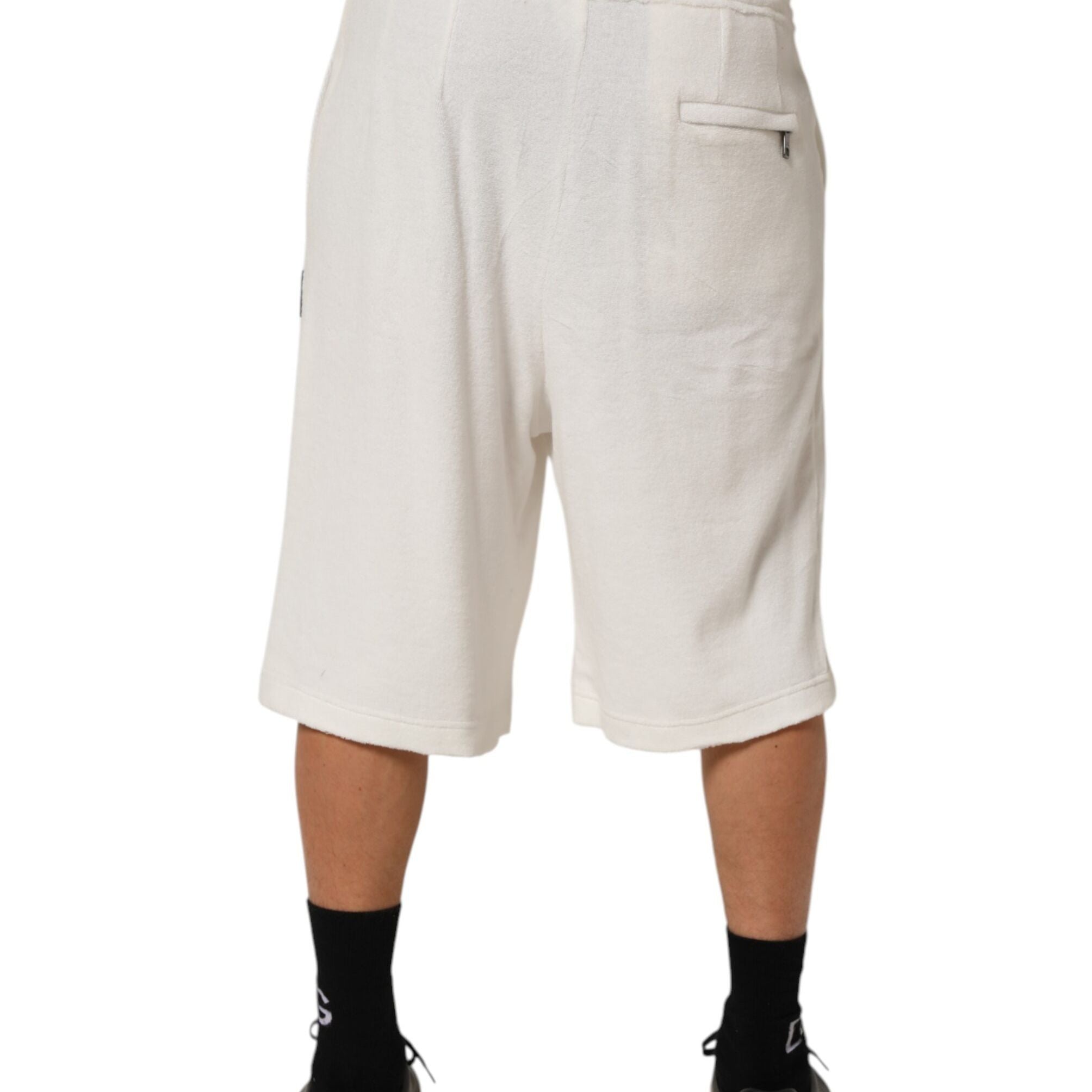 Dolce & Gabbana White Cotton Logo Plaque Men Bermuda Shorts