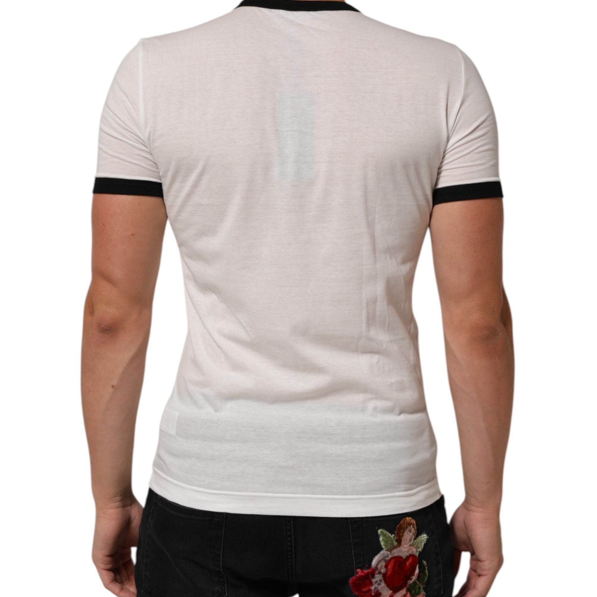 Dolce & Gabbana White Sacred Heart Cotton Crew Neck T-shirt