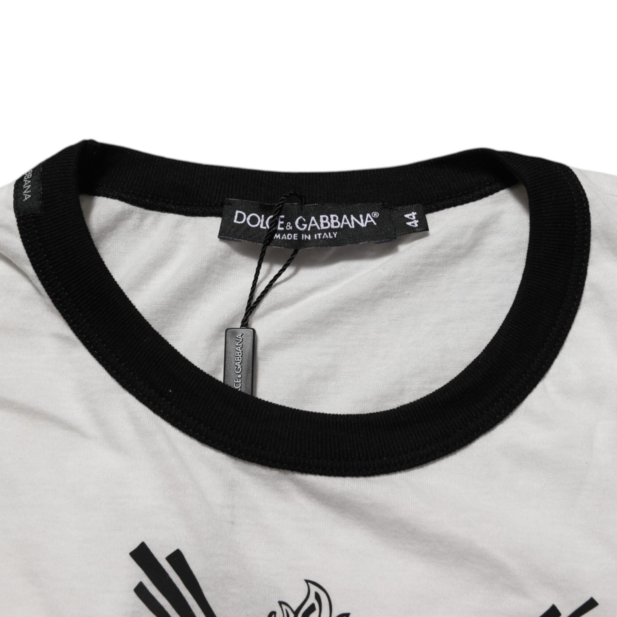Dolce & Gabbana White Sacred Heart Cotton Crew Neck T-shirt