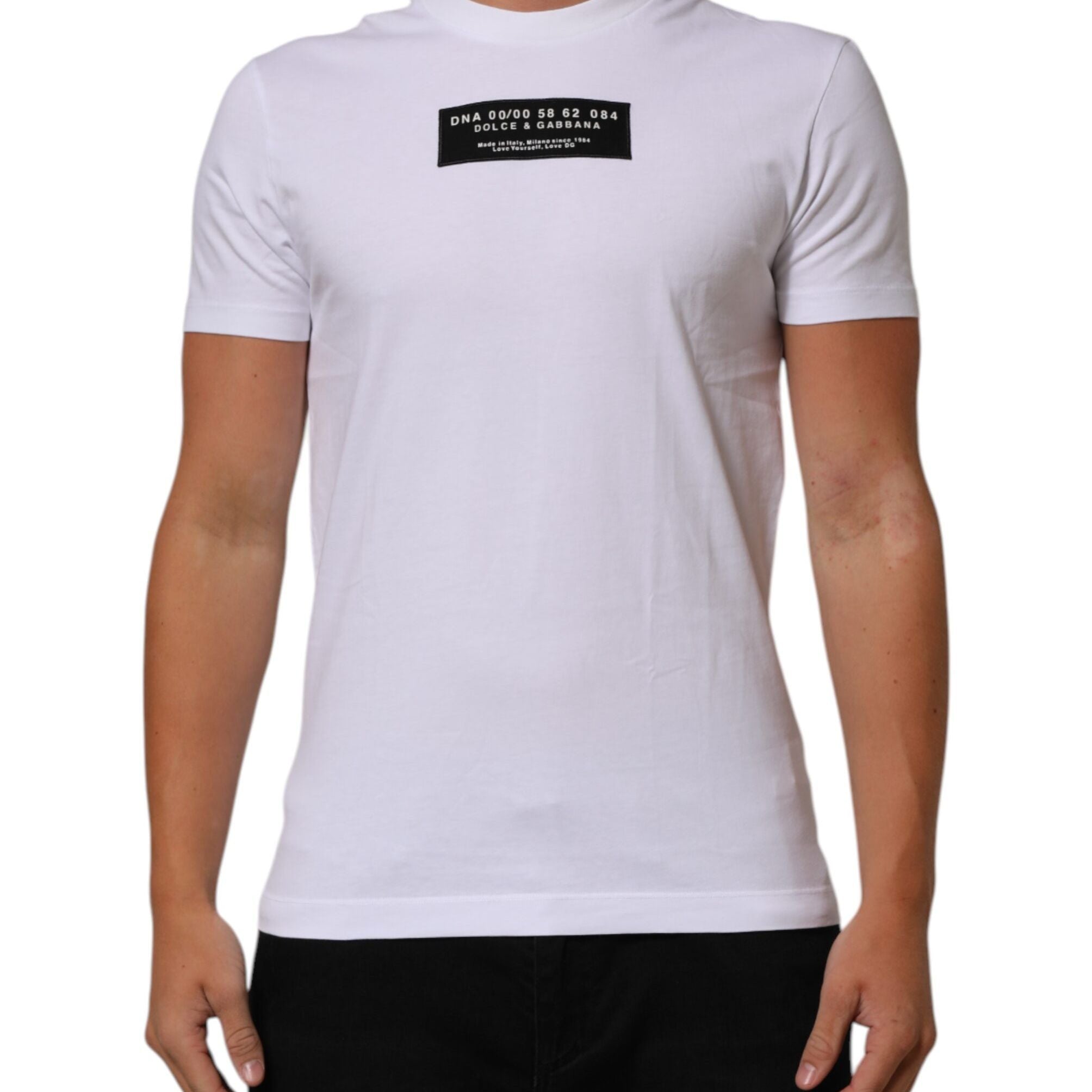 Dolce & Gabbana White Cotton Logo Print Crew Neck Men T-shirt