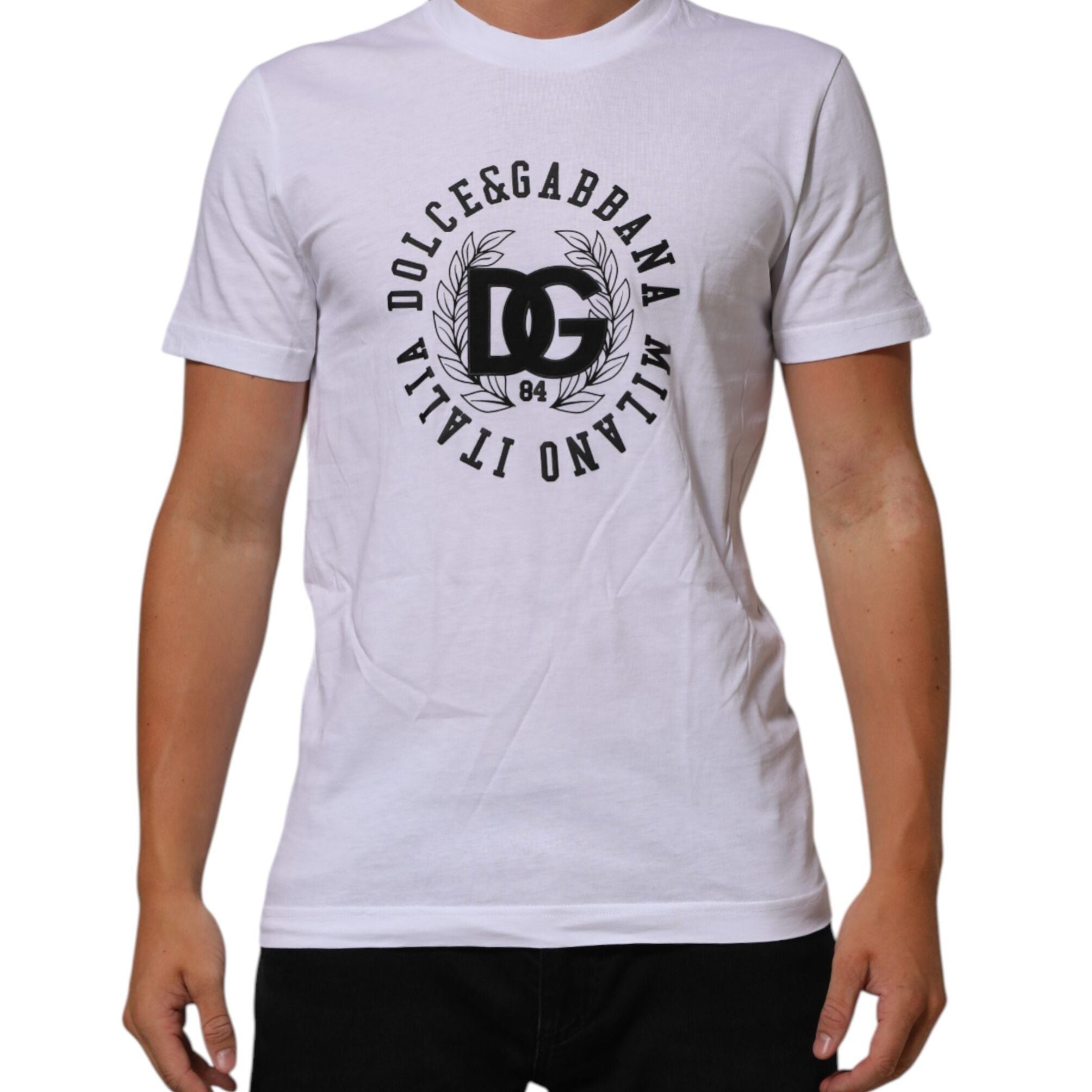 Dolce & Gabbana White Cotton Logo Print Crew Neck T-shirt