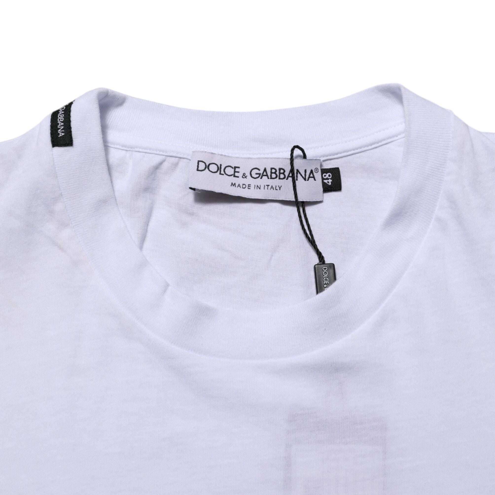 Dolce & Gabbana White Cotton Logo Print Crew Neck T-shirt