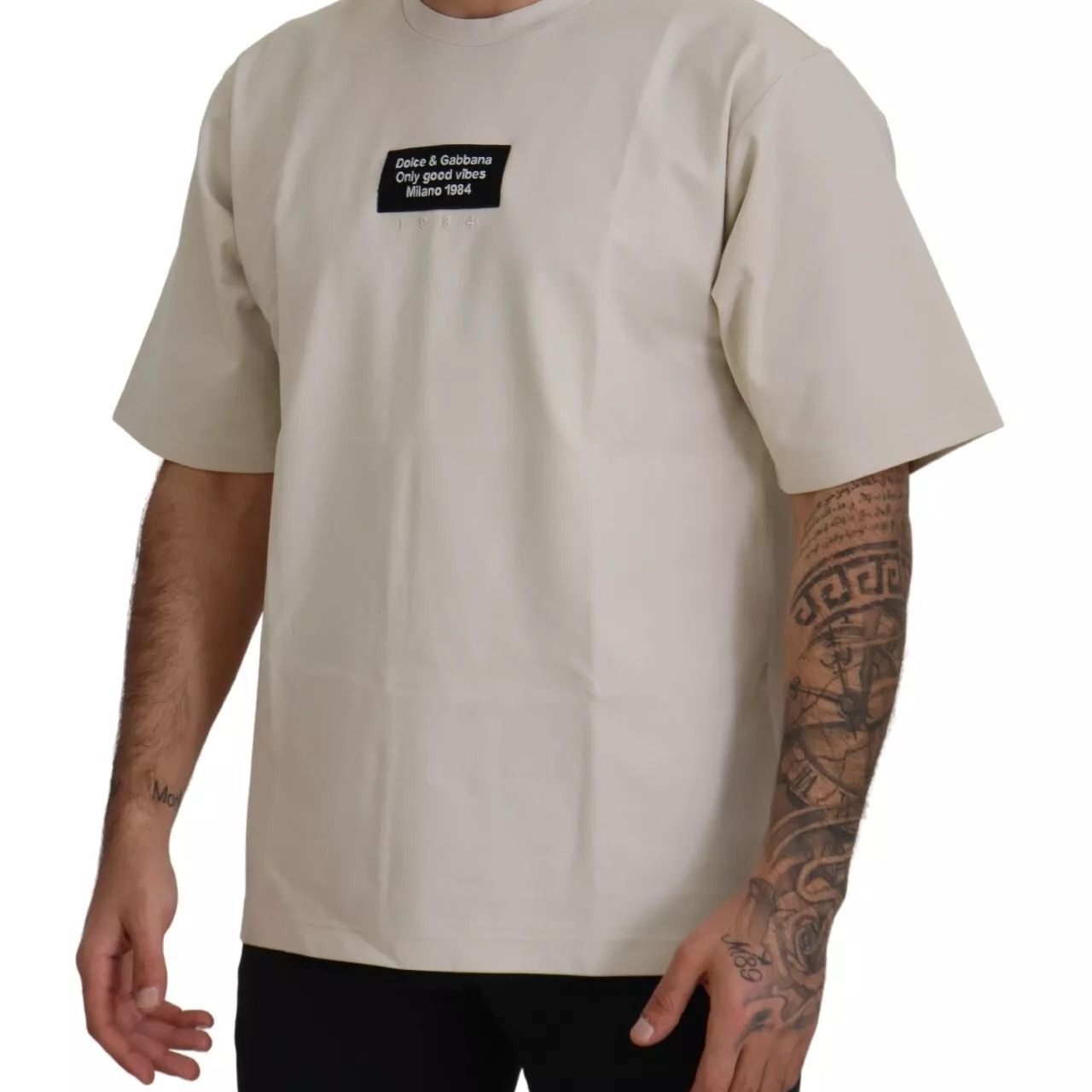 Dolce & Gabbana Ivory Cotton Ivory Printed Crewneck