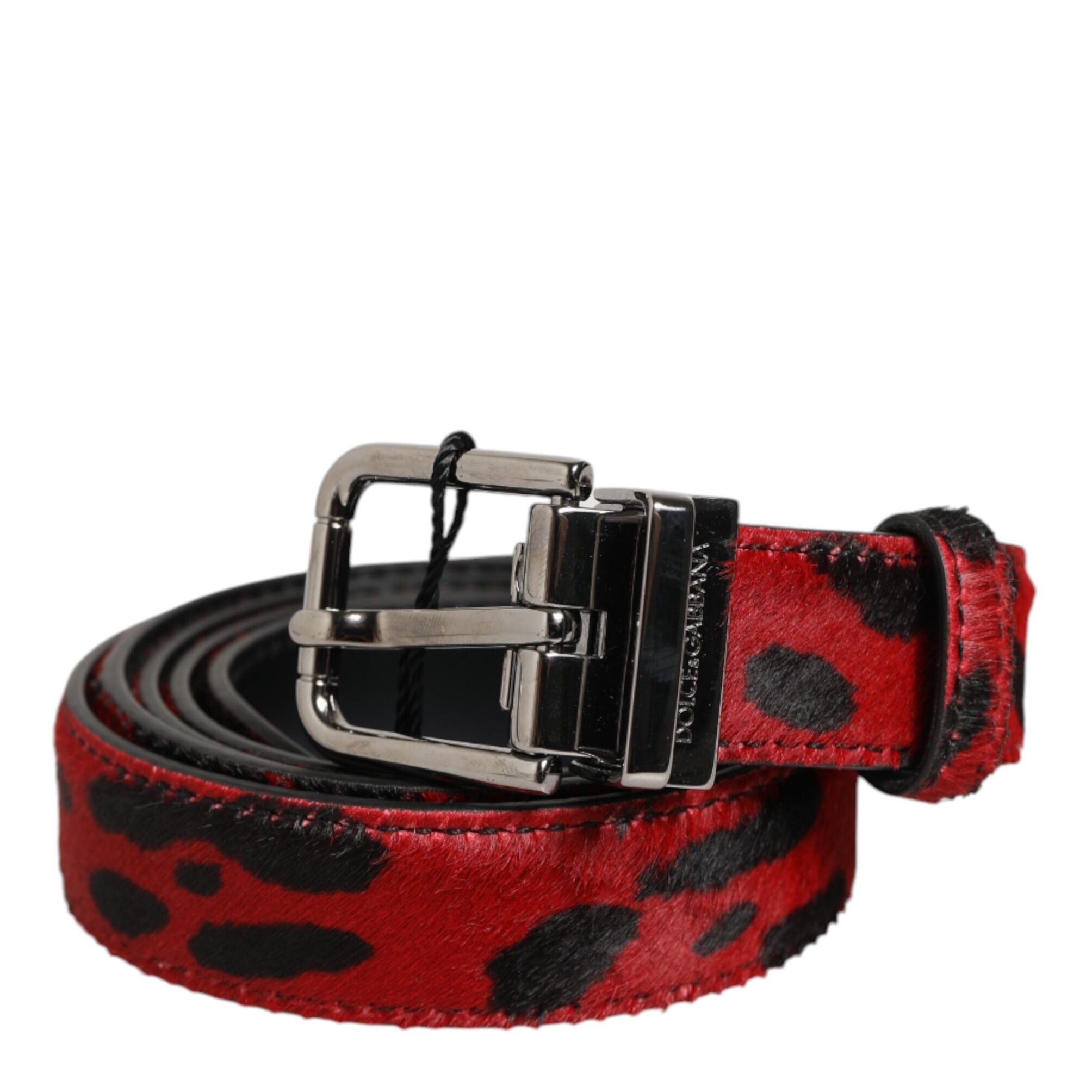 Dolce & Gabbana Red Black Pony Leather Metal Buckle Men Belt