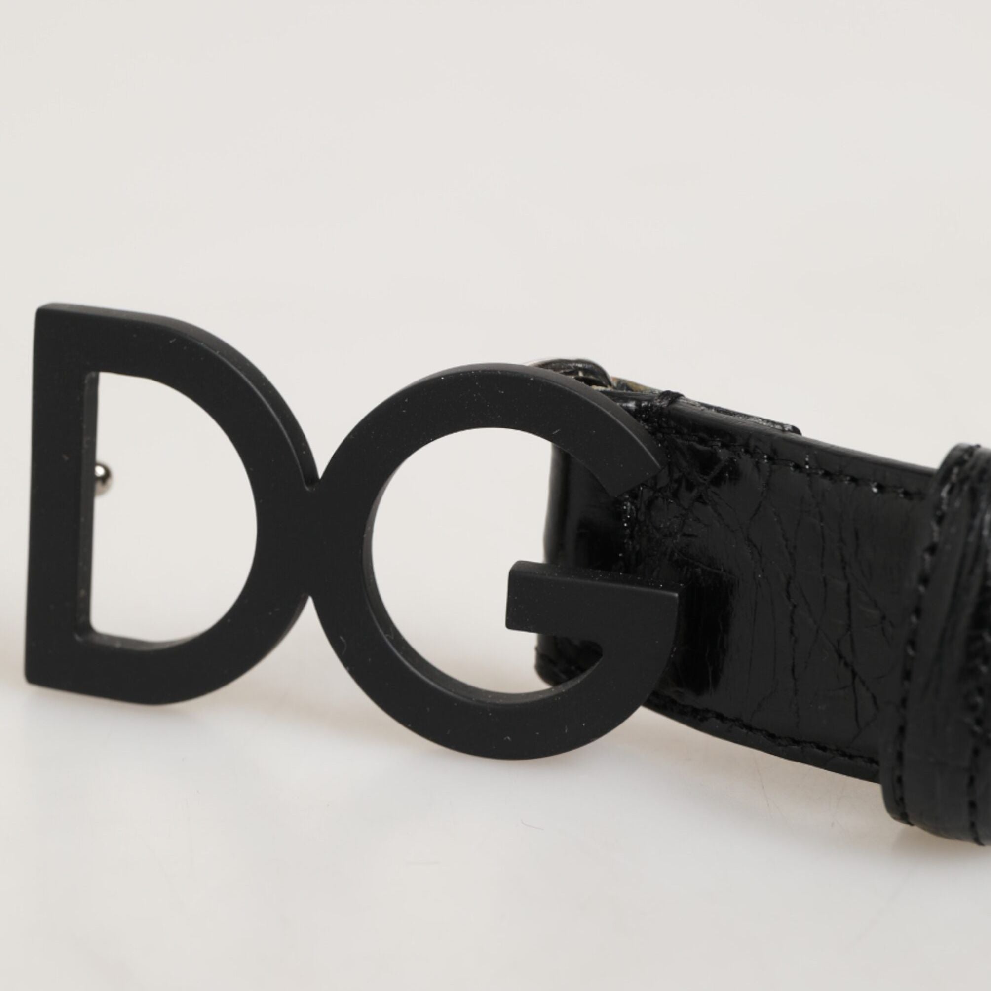 Dolce & Gabbana Black Exotic Leather Metal Logo Buckle Belt