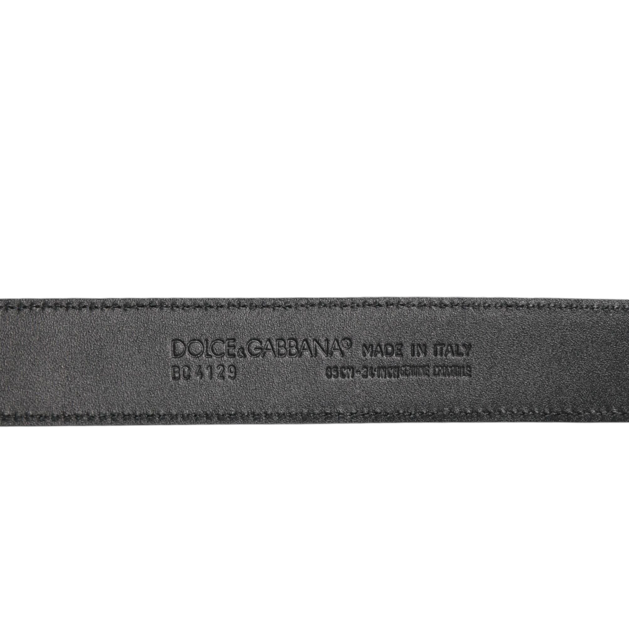 Dolce & Gabbana Black Exotic Leather Metal Logo Buckle Belt