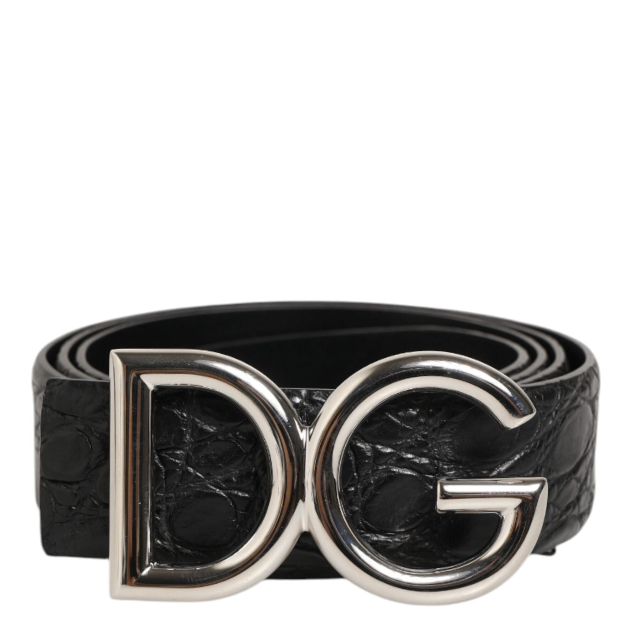 Dolce & Gabbana Black Exotic Leather DG Logo Buckle Belt
