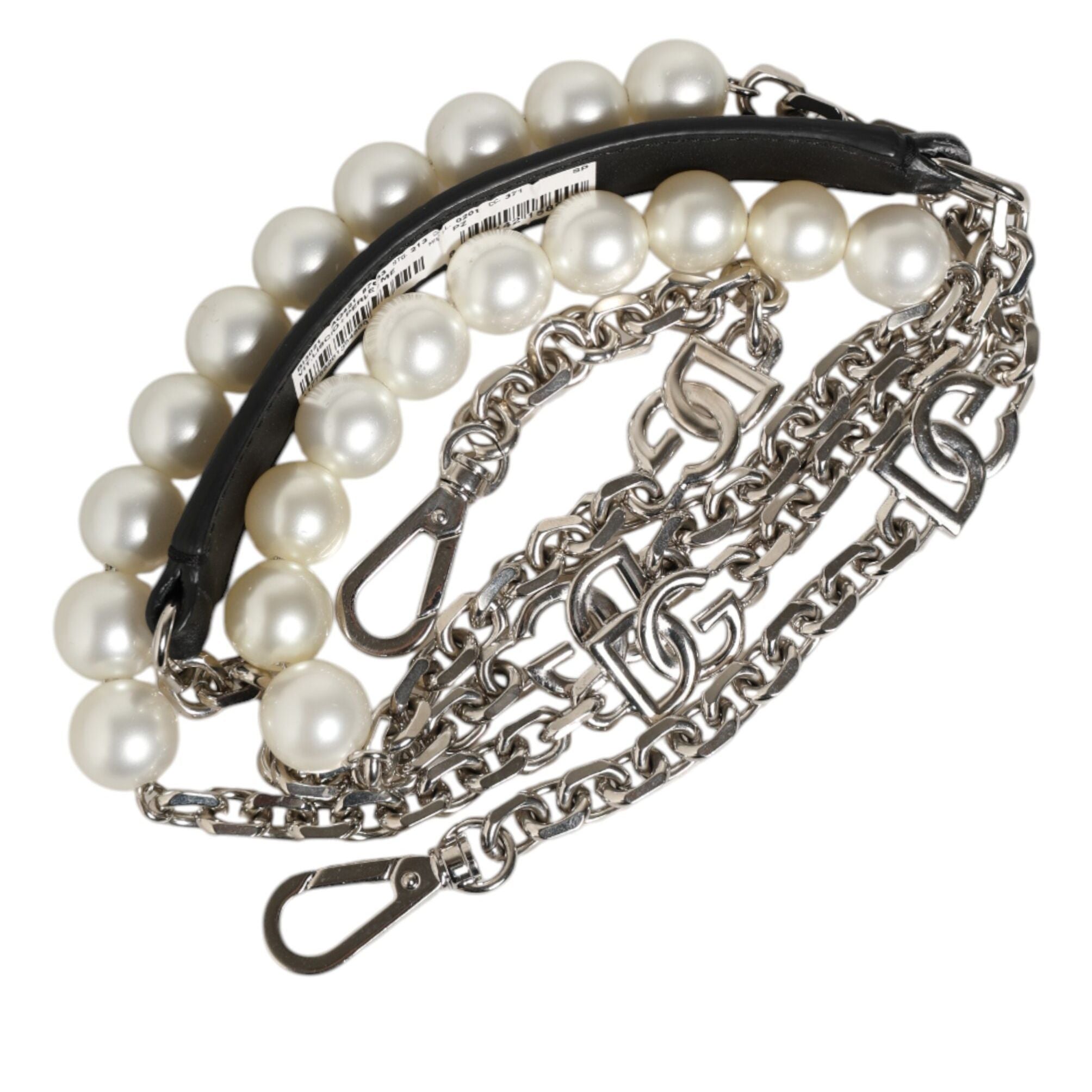 Dolce & Gabbana Black Leather Pearl Chain Bag Accessory Shoulder Strap