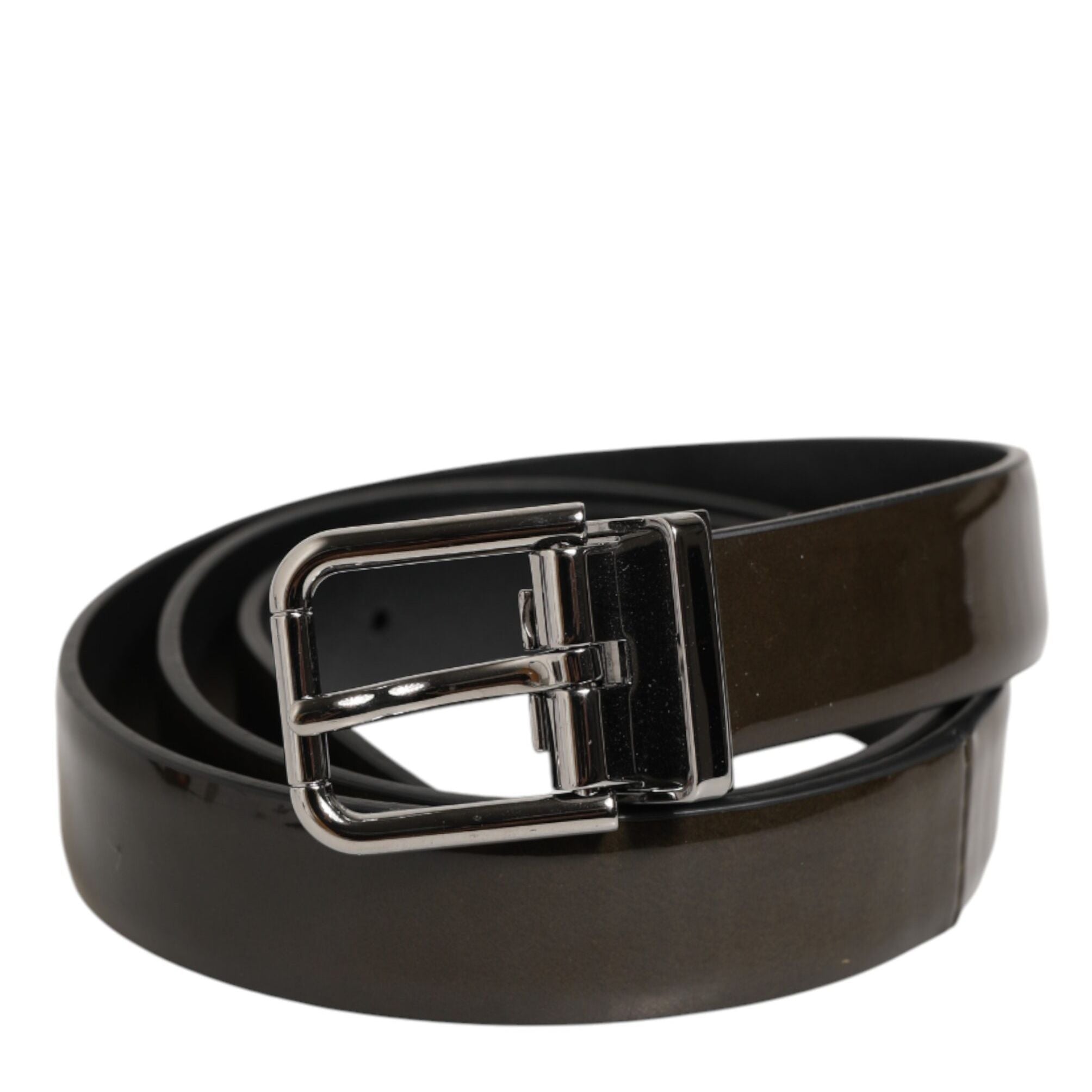 Dolce & Gabbana Brown Glossy Leather Classic Metal Buckle Belt