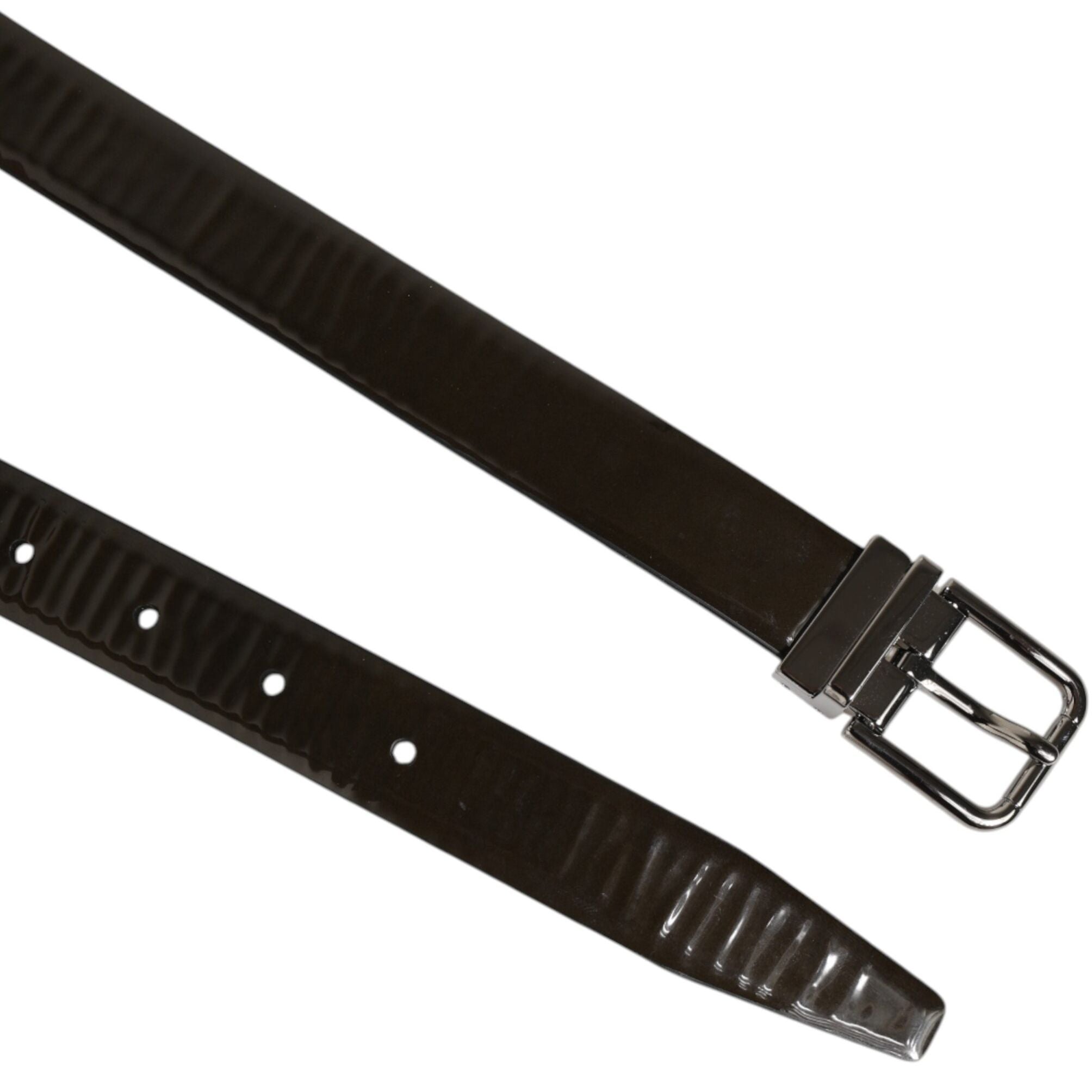 Dolce & Gabbana Brown Glossy Leather Classic Metal Buckle Belt
