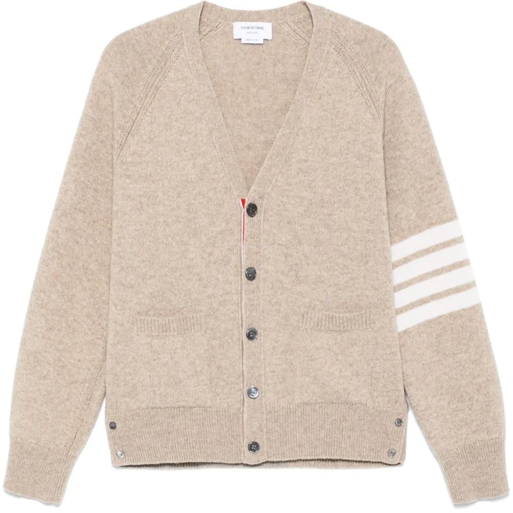 Thom Browne Shetland Wool 4-Bar Relaxed Fit V Neck Cardigan