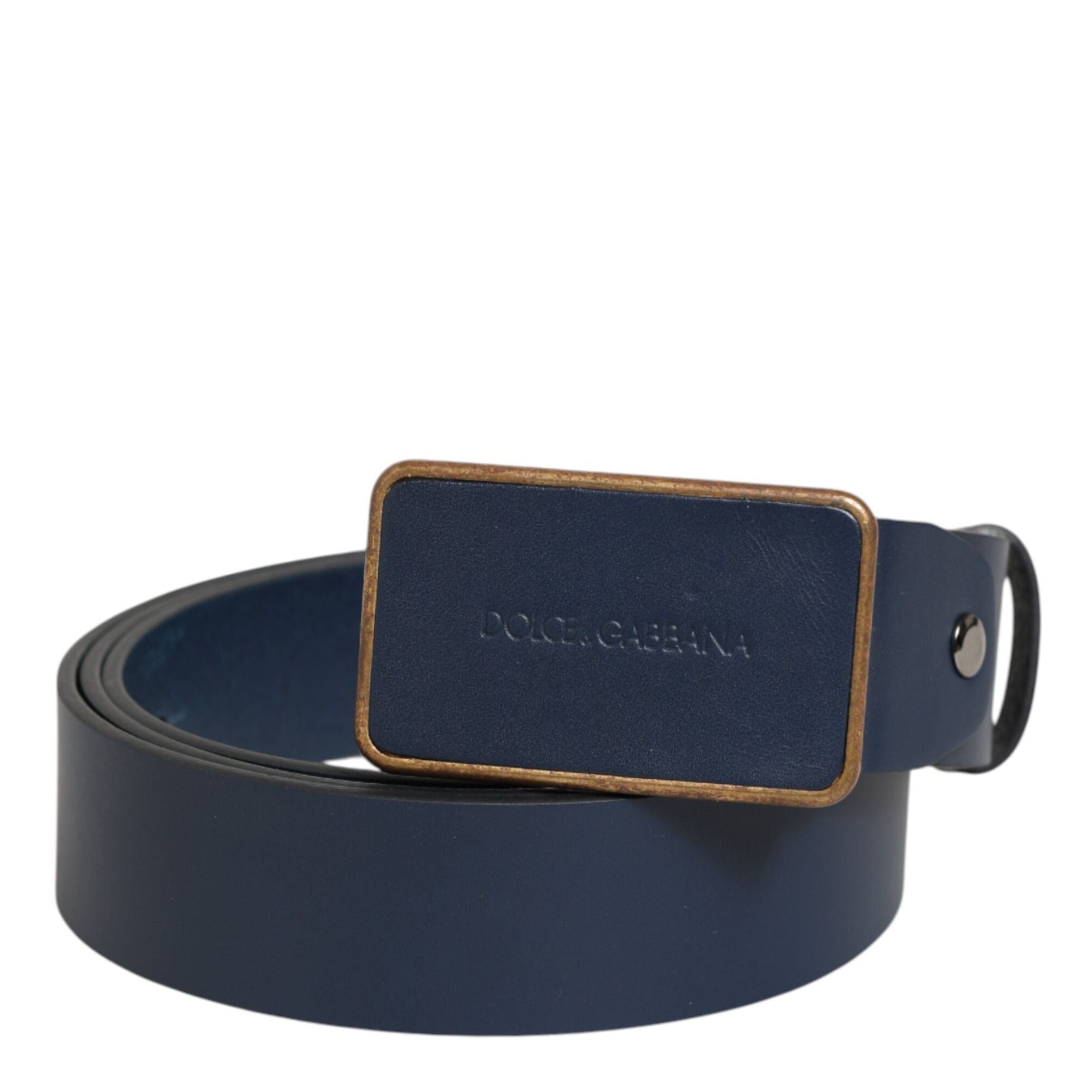 Dolce & Gabbana Blue Leather Classic Metal Logo Buckle Belt