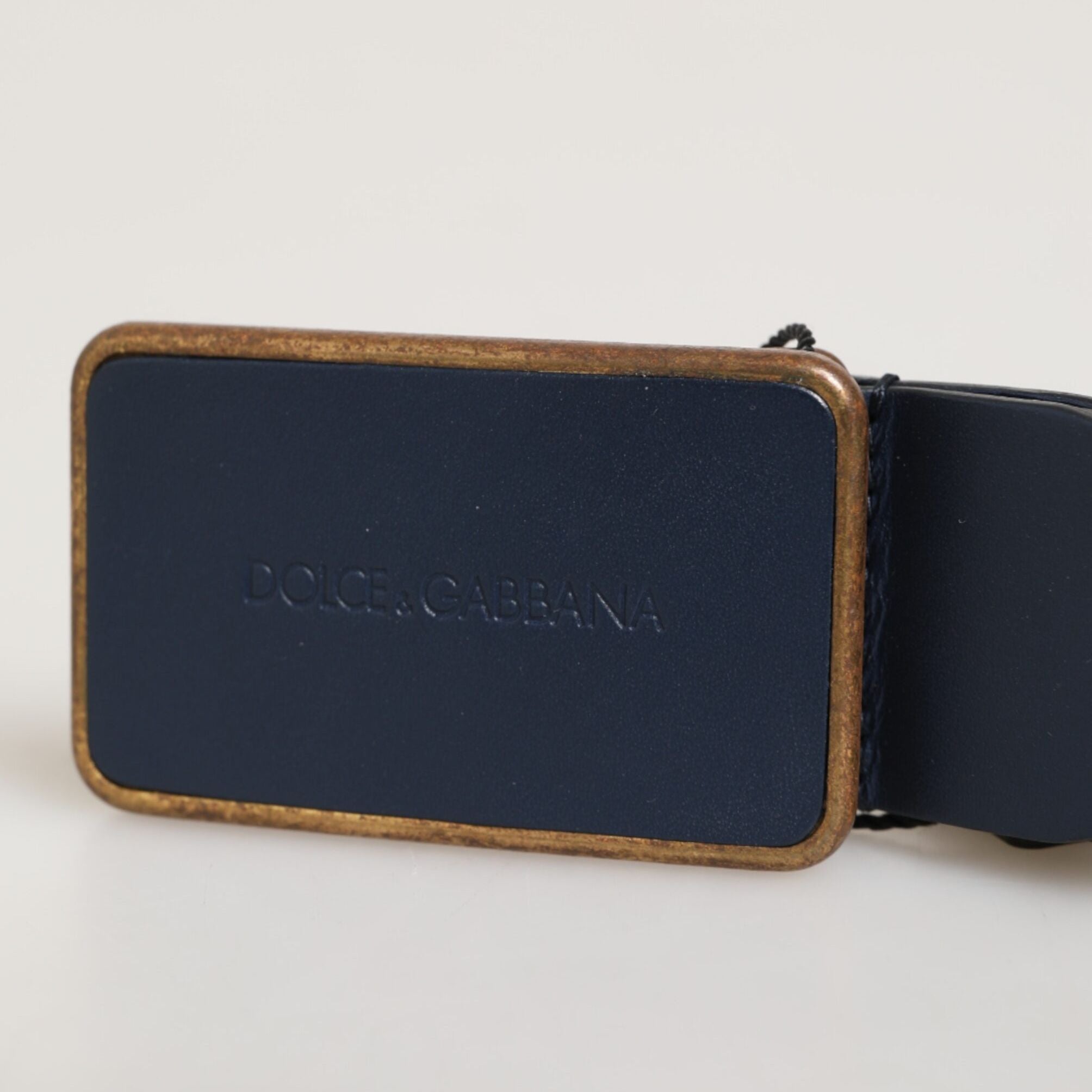 Dolce & Gabbana Blue Leather Classic Metal Logo Buckle Belt