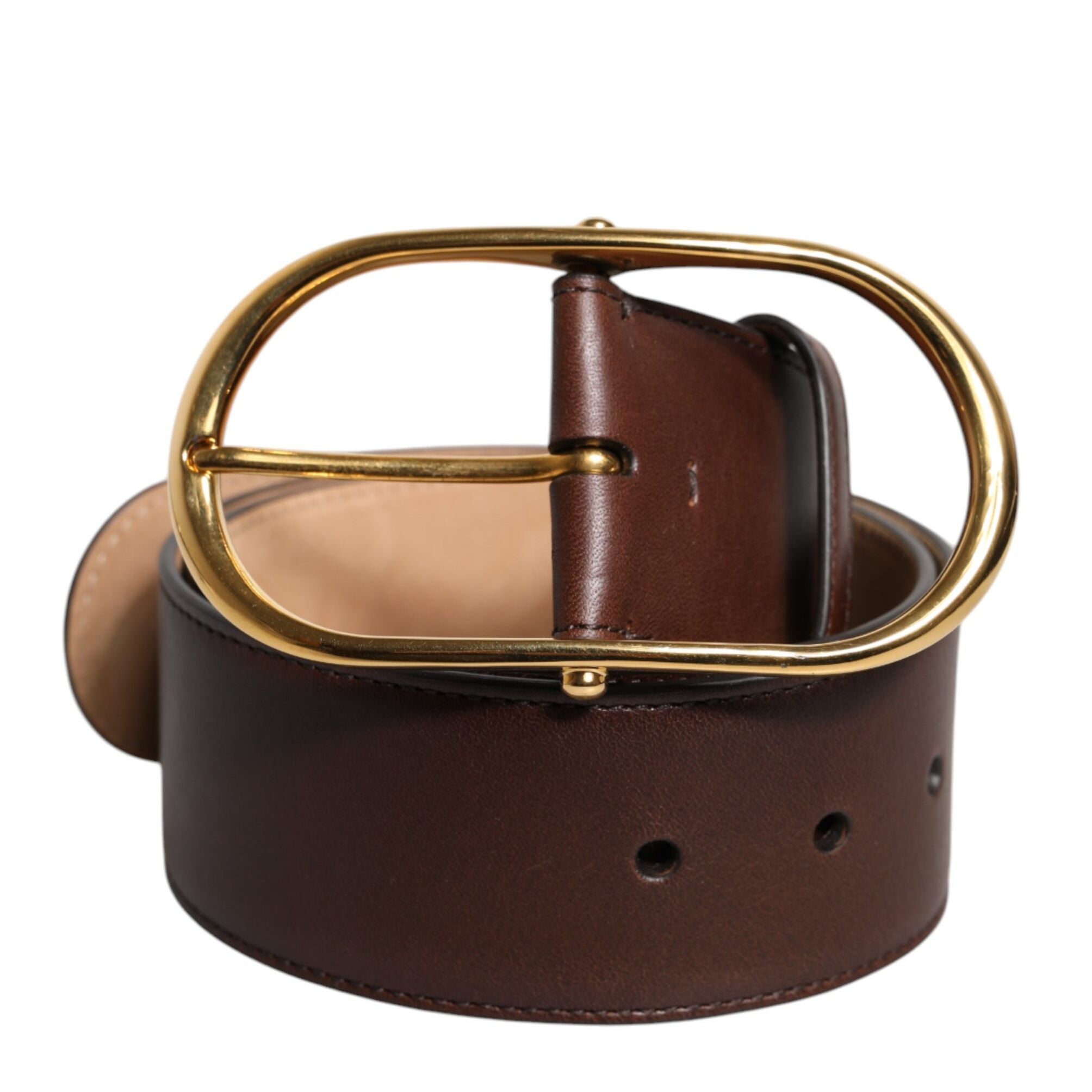 Dolce & Gabbana Brown Leather Classic Metal Oval Buckle Belt