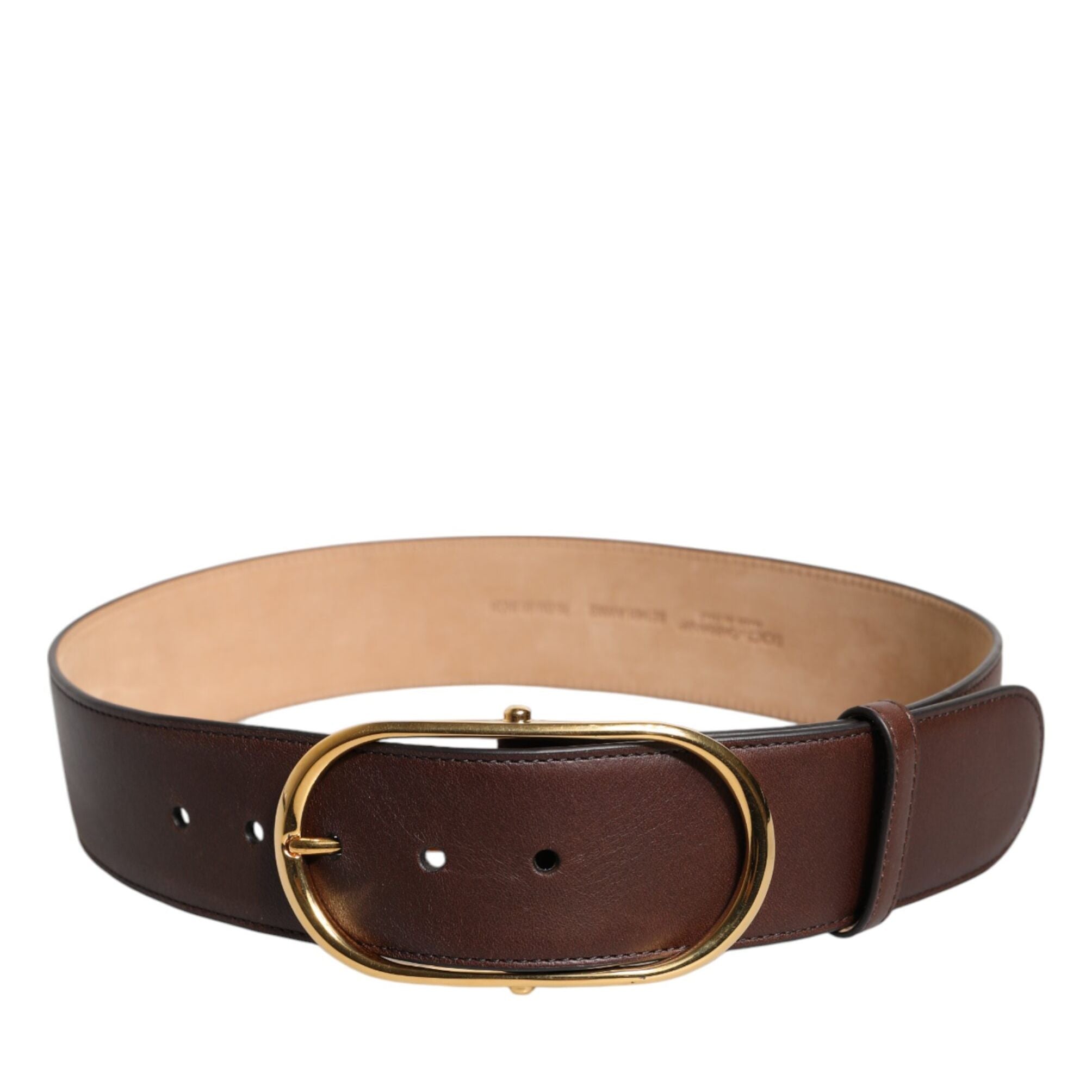 Dolce & Gabbana Brown Leather Classic Metal Oval Buckle Belt