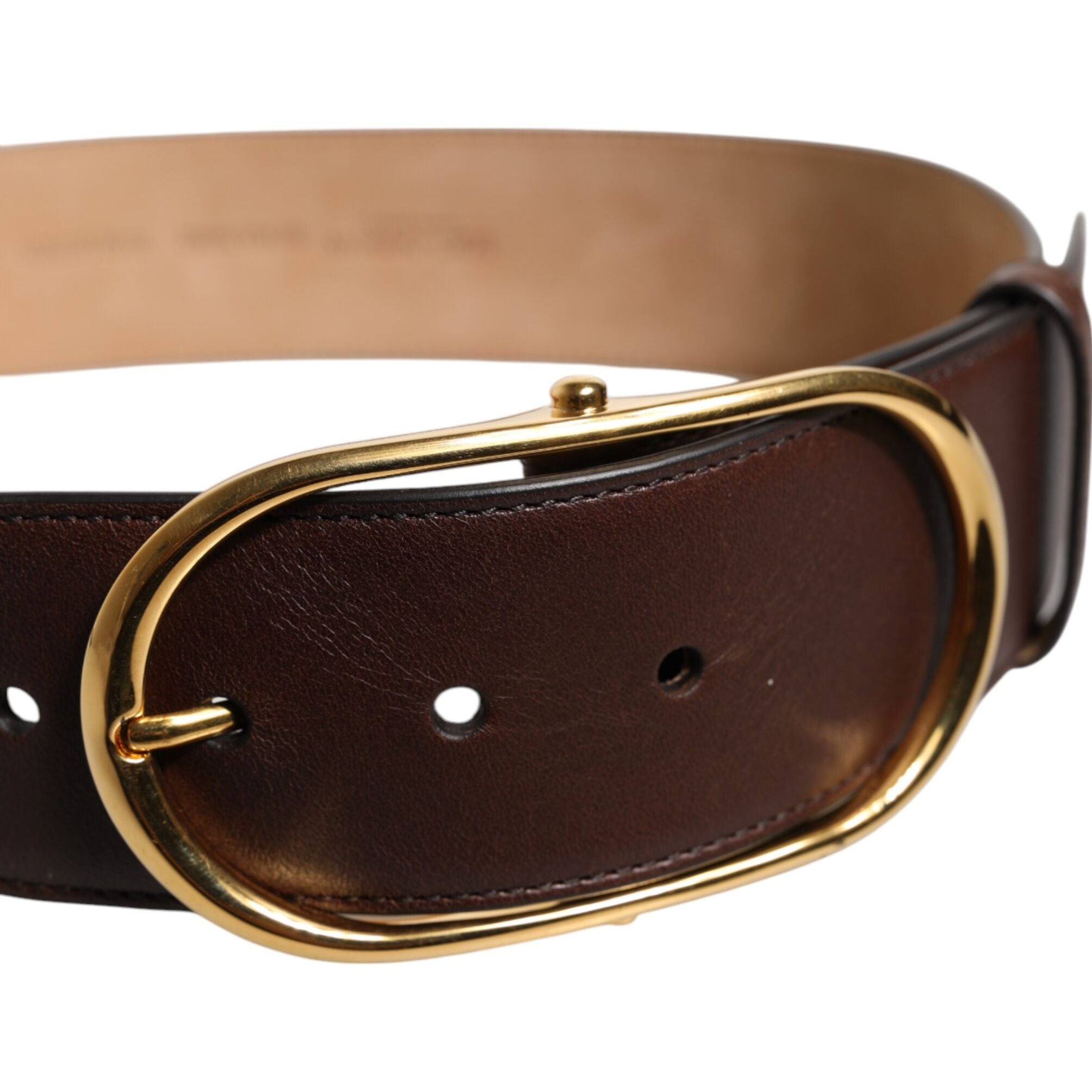 Dolce & Gabbana Brown Leather Classic Metal Oval Buckle Belt