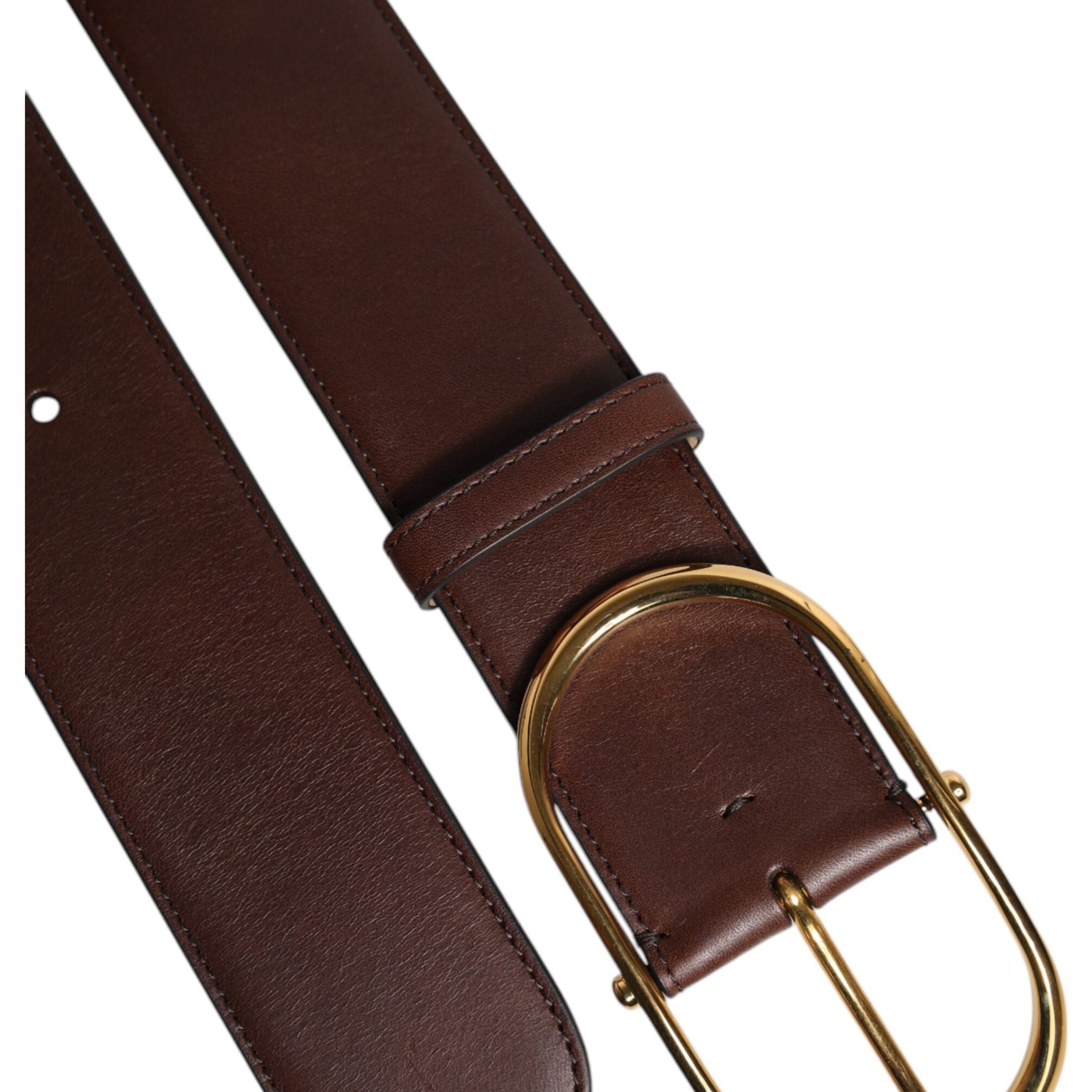 Dolce & Gabbana Brown Leather Classic Metal Oval Buckle Belt