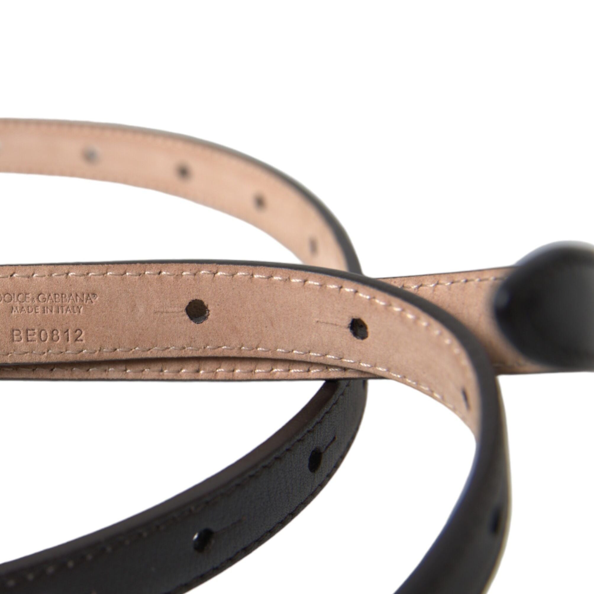 Dolce & Gabbana Black Leather Long Skinny Gold Metal Buckle Belt
