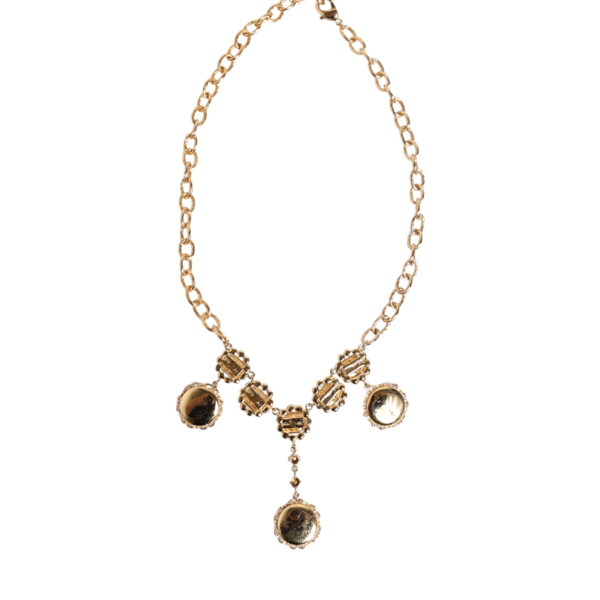 Dolce & Gabbana Gold Crystal Clock Pendant Statement Jewelry Necklace