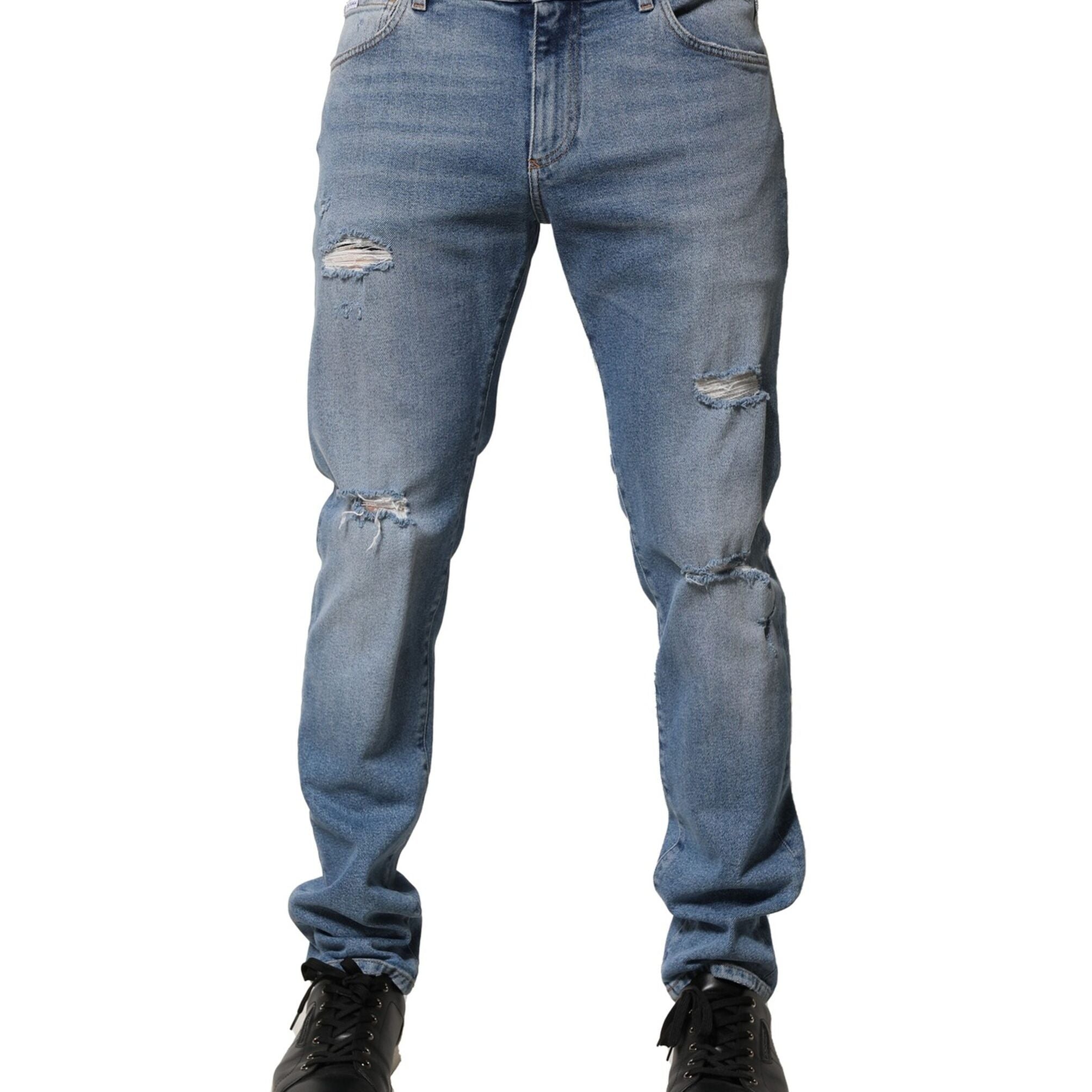 Dolce & Gabbana Blue Distressed Cotton Slim Men Denim Jeans