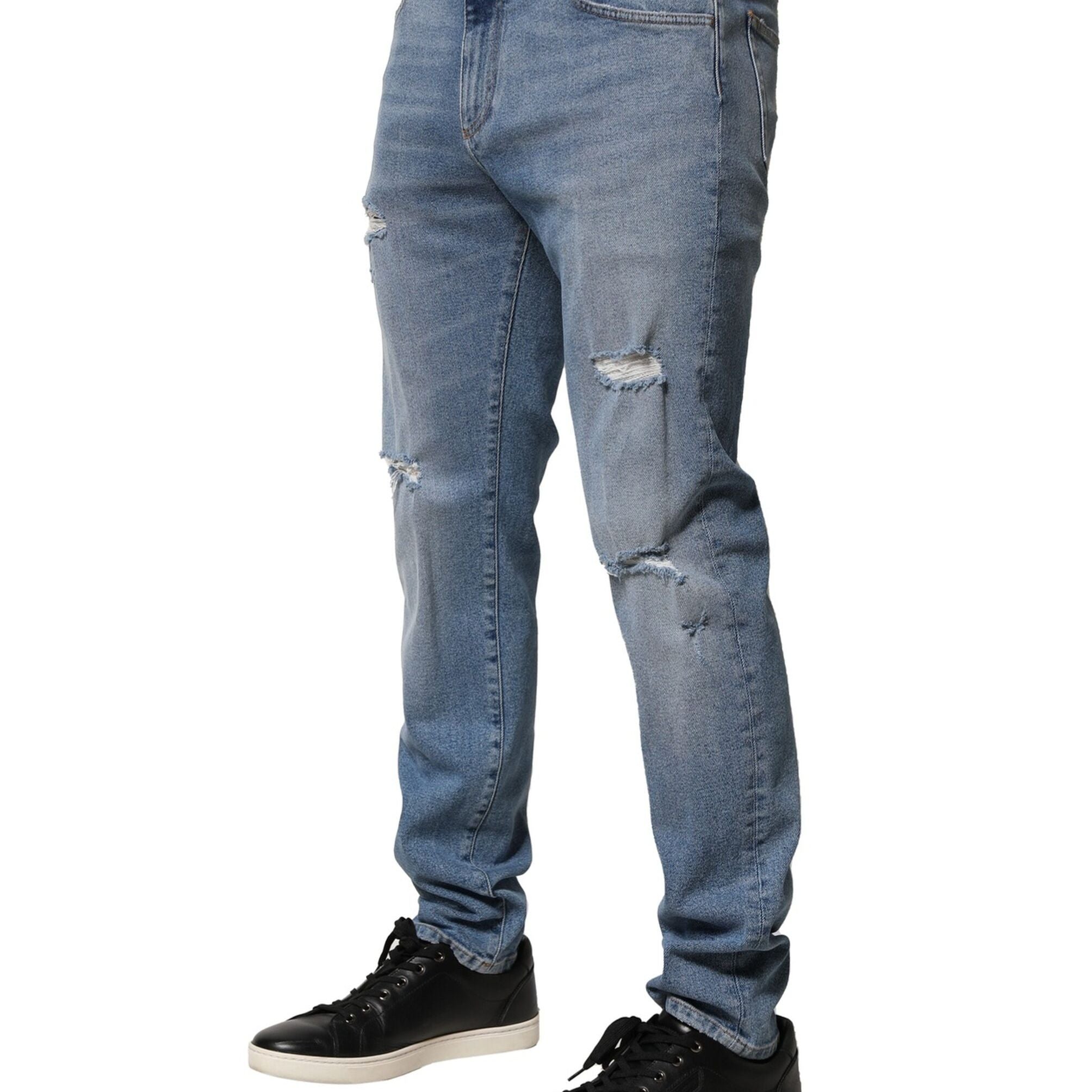Dolce & Gabbana Blue Distressed Cotton Slim Men Denim Jeans